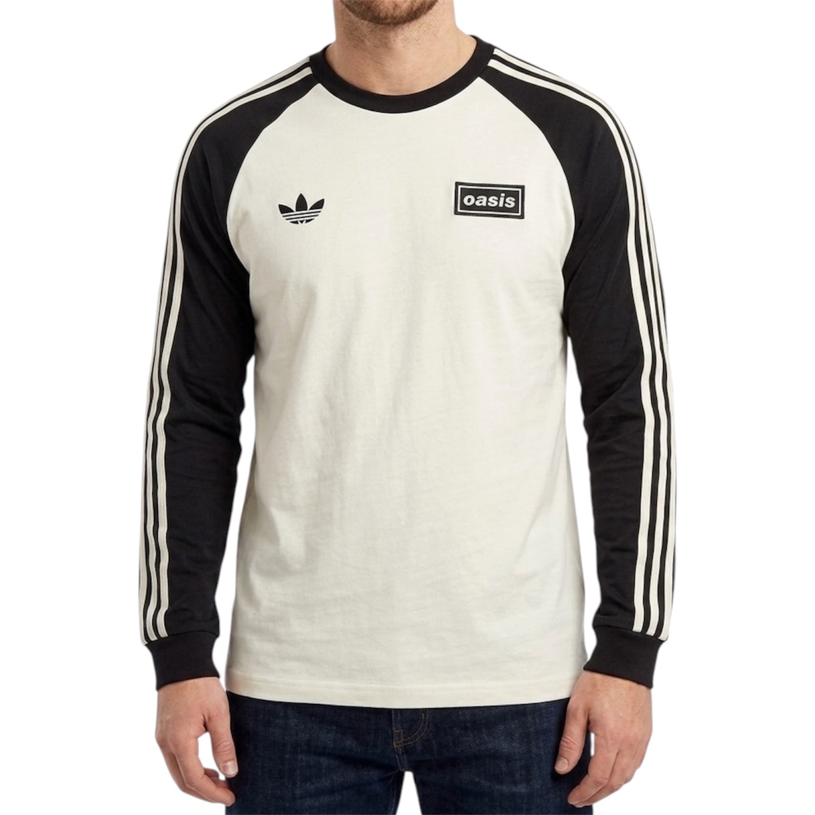 Adidas x Oasis Tour 3 Stripes Long Sleeve T Shirt Cream Black Men M