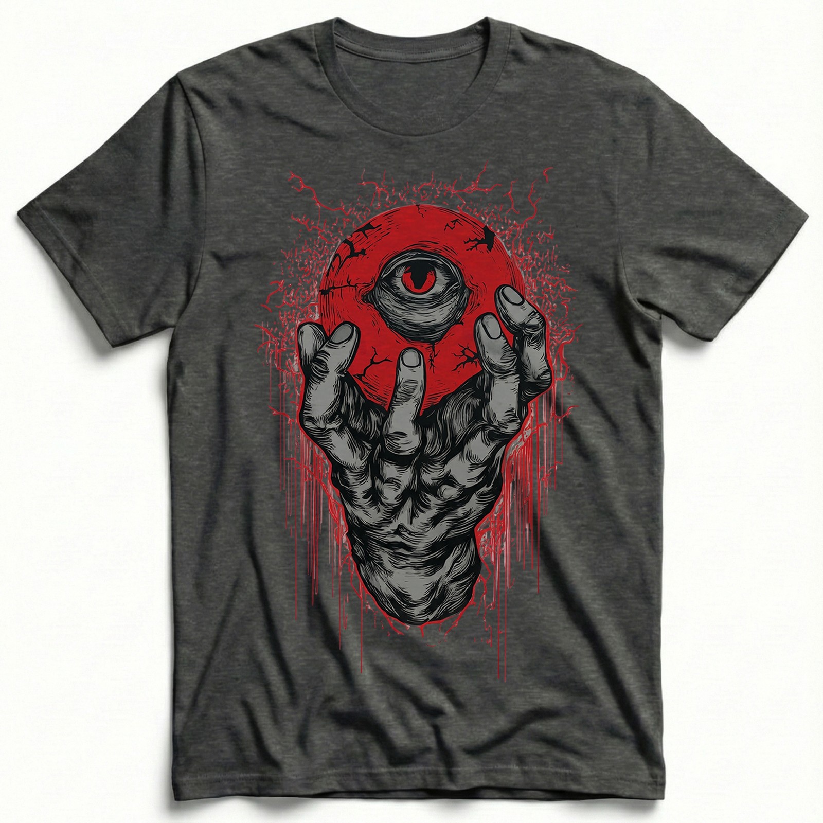 Demon Hand Holding Red Eyeball Horror Dark Gothic T-Shirt Occult Satanic Art Tee