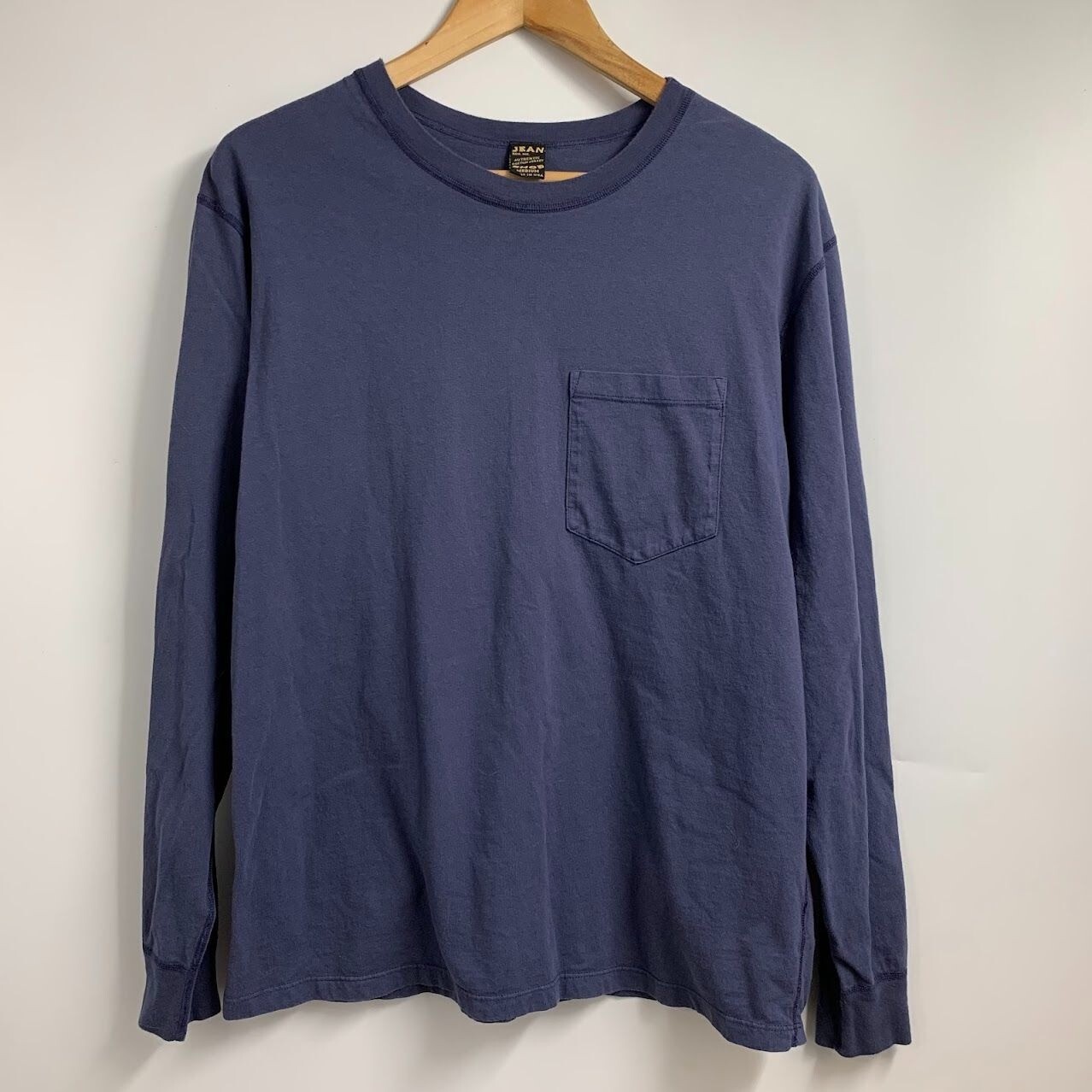 Jean Shop Men’s Crew Neck 100% Cotton Long Sleeve Pocket T Shirt Size M