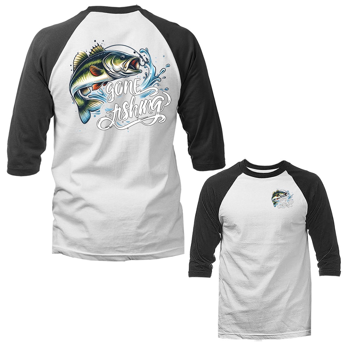 Gone Fishing Bass Funny Fisherman Outdoor 3/4 Sleeve Raglan