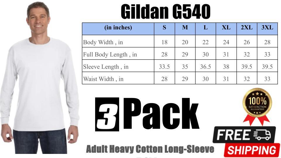 Gildan G540 Mens Heavy Cotton Preshrunk Crew Neck Long Sleeve T-Shirt 3 PK White