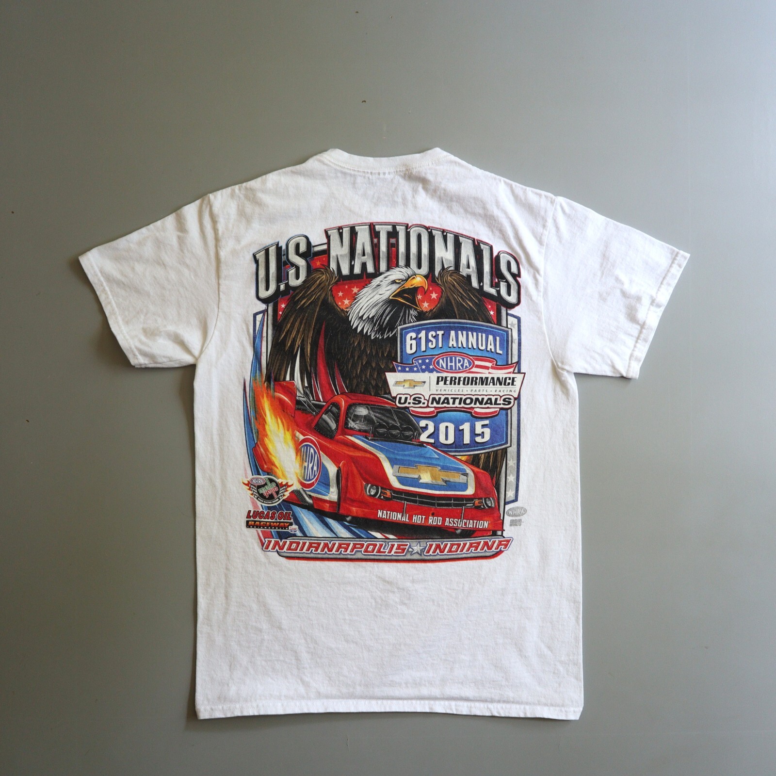 Drag Racing Shirt Adult Small White NHRA US Indiana Nationals Funny Car Mens