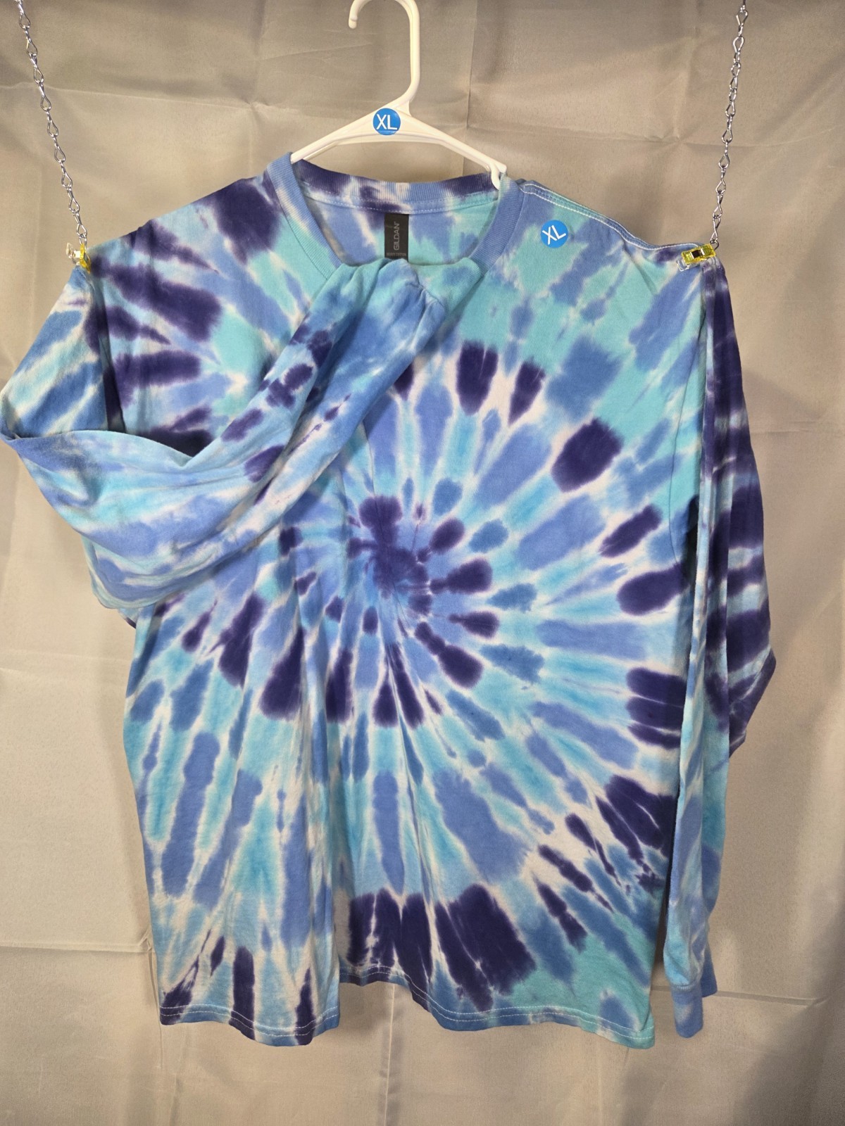 HANDCRAFTED! Gildan G540 TieDye Shades of Blues XL Crew Neck Long Sleeve T-Shirt