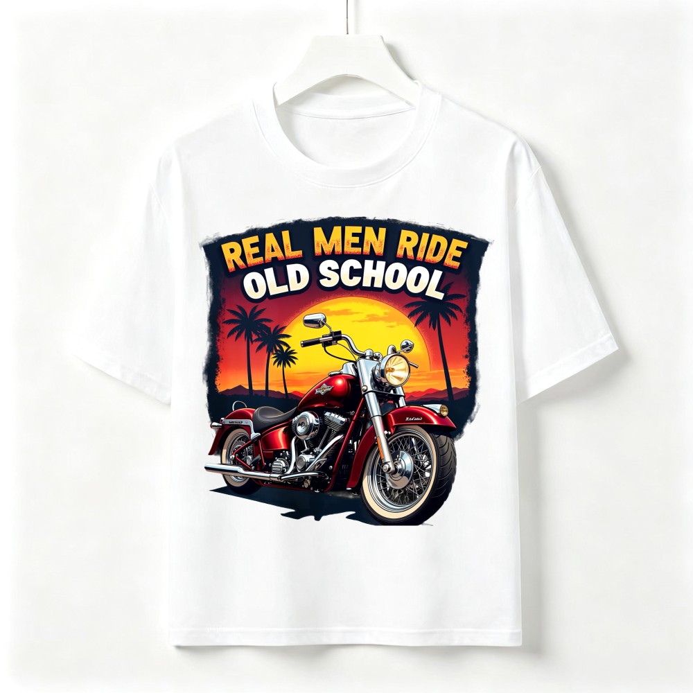 Real Men Ride Old School Vintage Motorcycle Sunset Biker Unisex Graphic T-Shirt