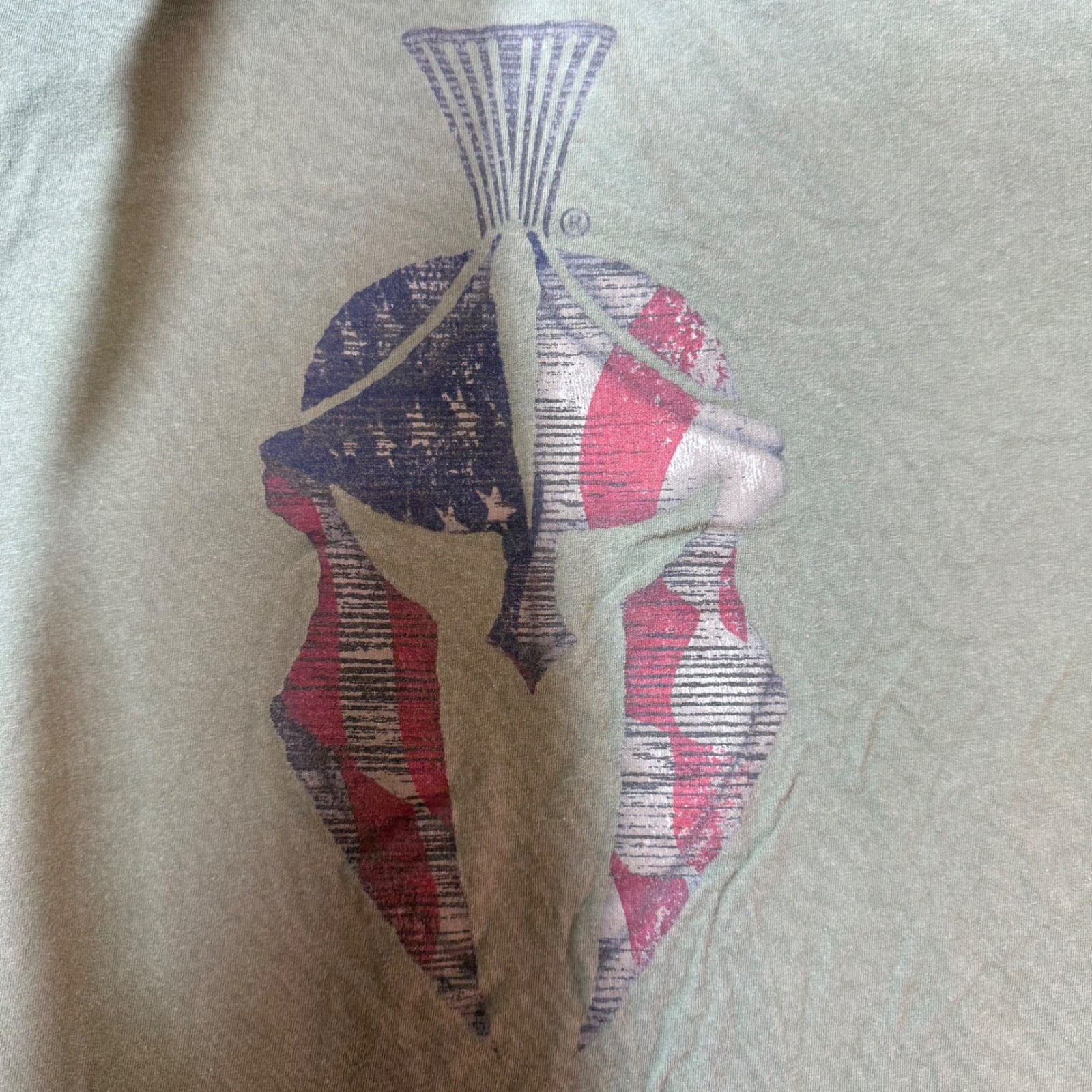 KRYPTEK Spartan Helmet Flag Graphic T Shirt Olive Green Mens L/G Cotton