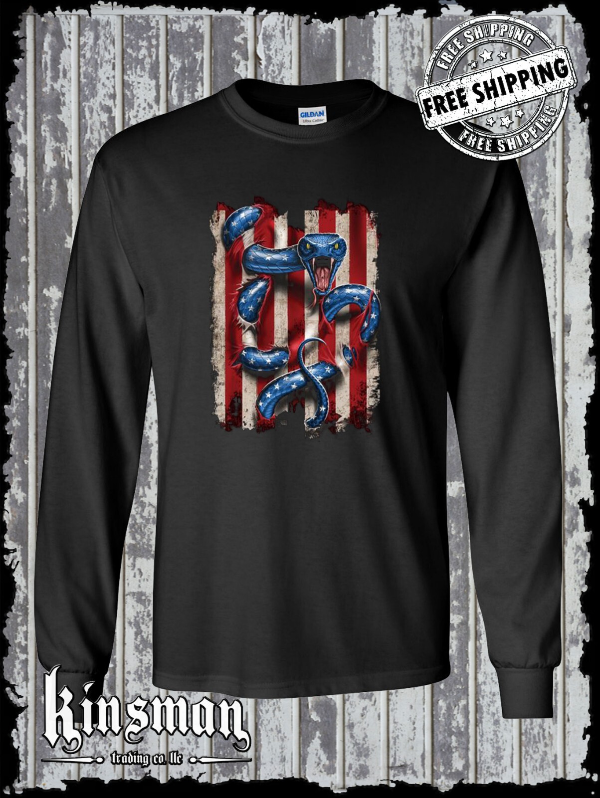 American Serpent Long Sleeve T-Shirt / USA Flag 2nd Amendment Snake