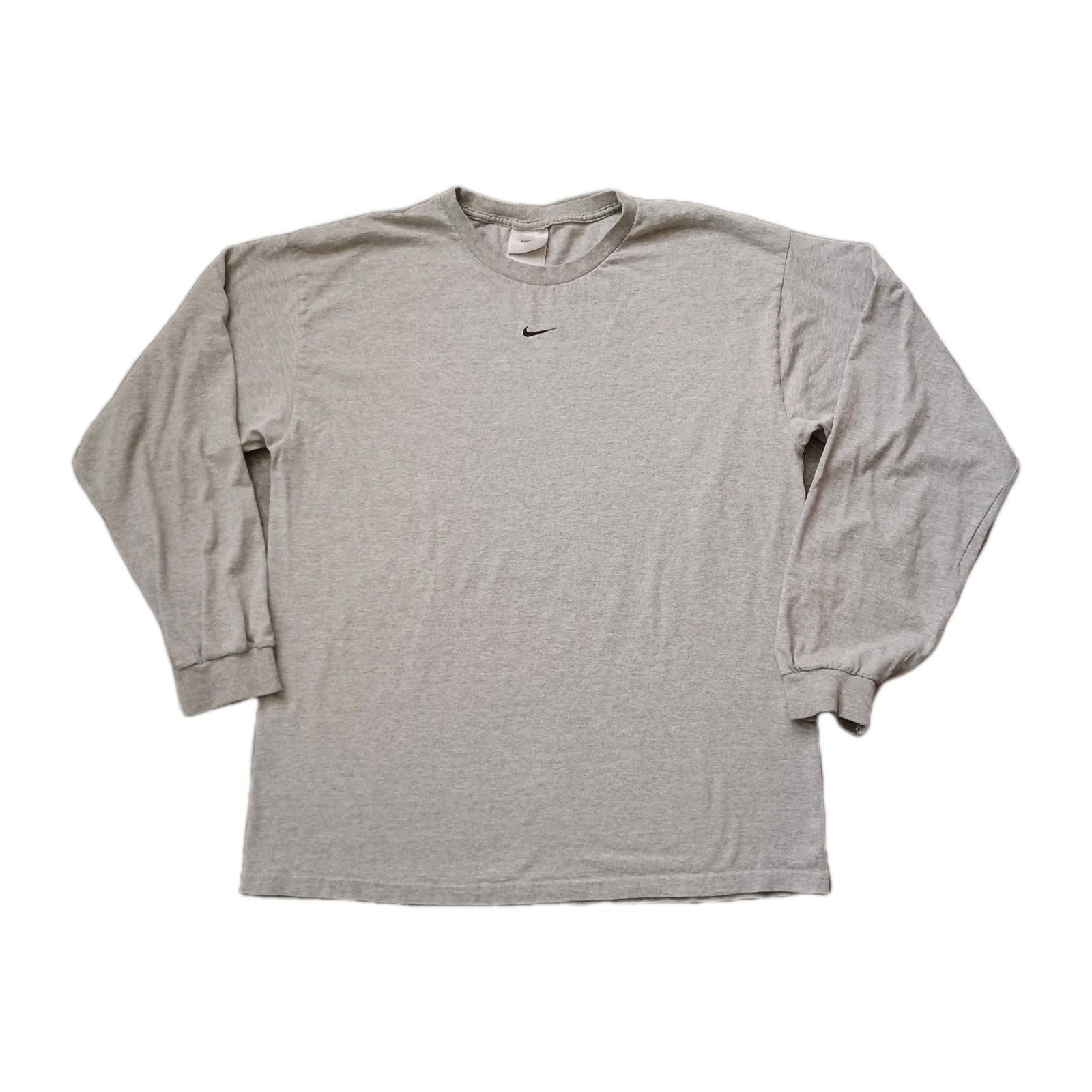 Vintage Nike T Shirt Mens Large Gray Embroidered Center Swoosh Long Sleeve Y2K