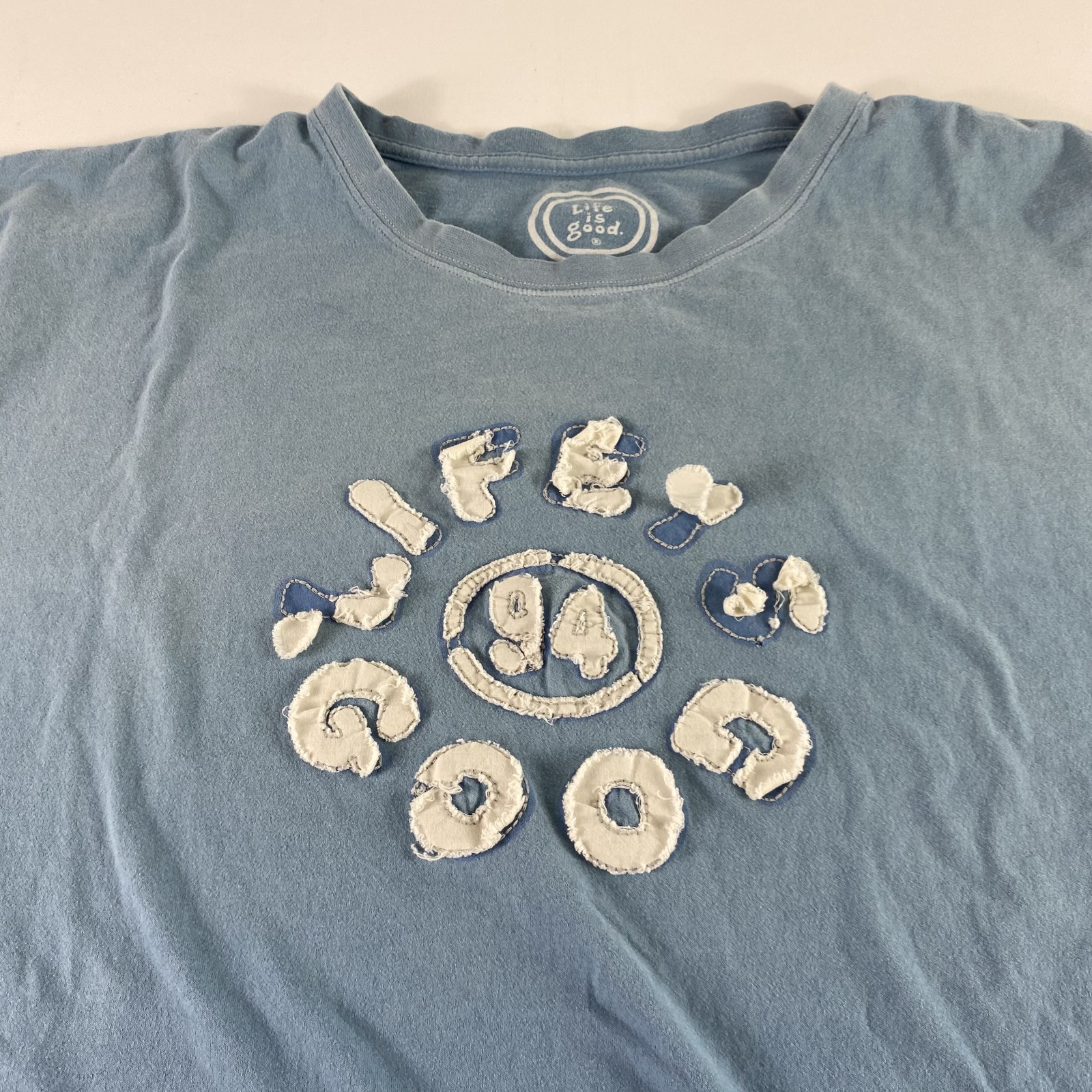 Life Is Good Shirt Mens 2XL Blue 94 Distressed Graphic Tee Made In Peru Cotton
