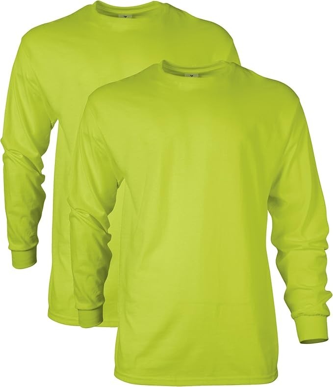 2-Pack Gildan Adult Ultra Cotton Long Sleeve T-Shirts Large SAFETY GREEN Unisex