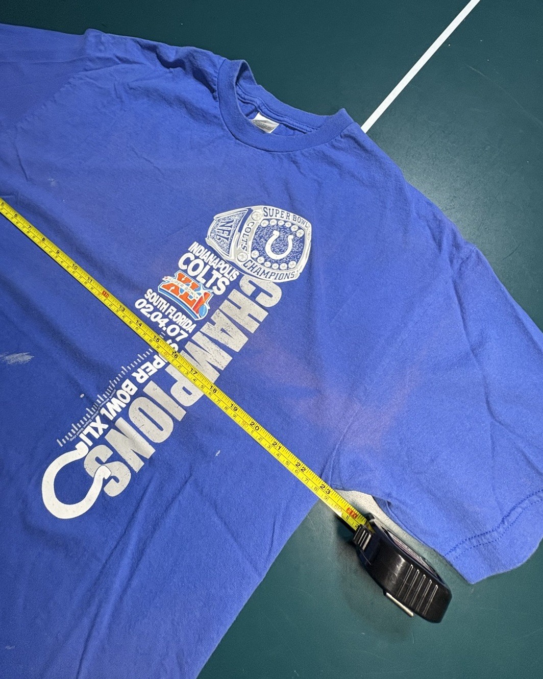Vintage Indianapolis Colts Superbowl XLI Champions 2007 T Shirt XL Faded Blue