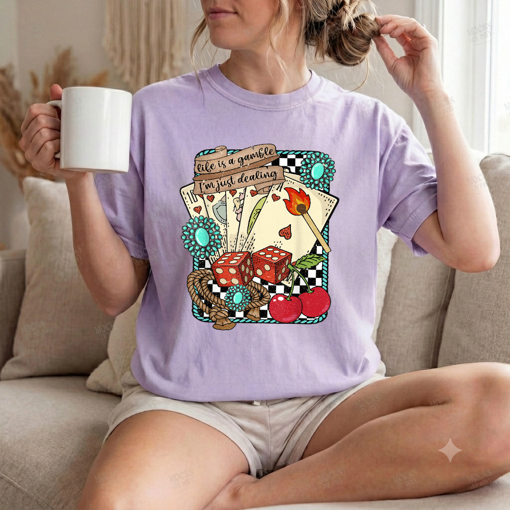 Comfort Colors®Life is a Gamble I’m Just Dealing Retro Turquoise Western T-Shirt