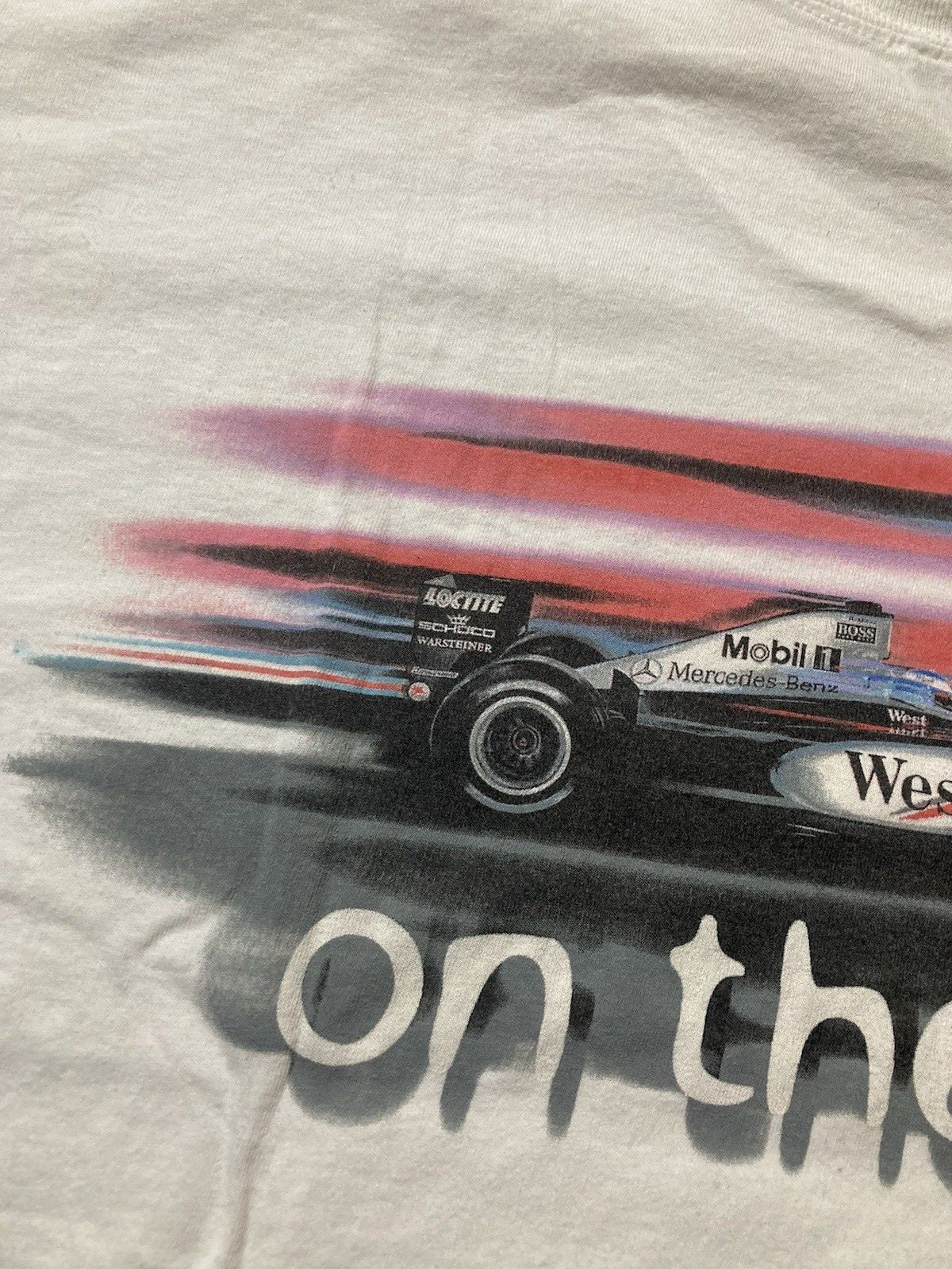 West McLaren Mercedes Formula 1 Racing Team Tee T Shirt Size L White Vintage