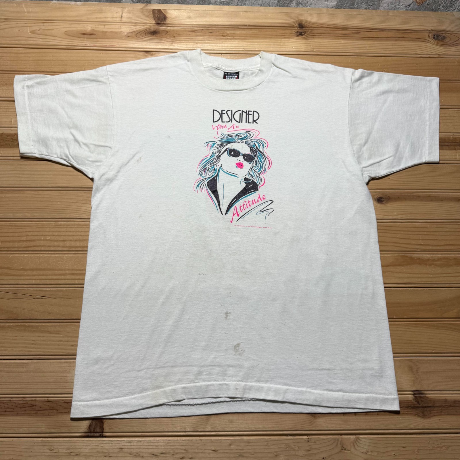 Vintage 80s Designer With An Attitude Single Stitch Graphic T-Shirt USA Made XL