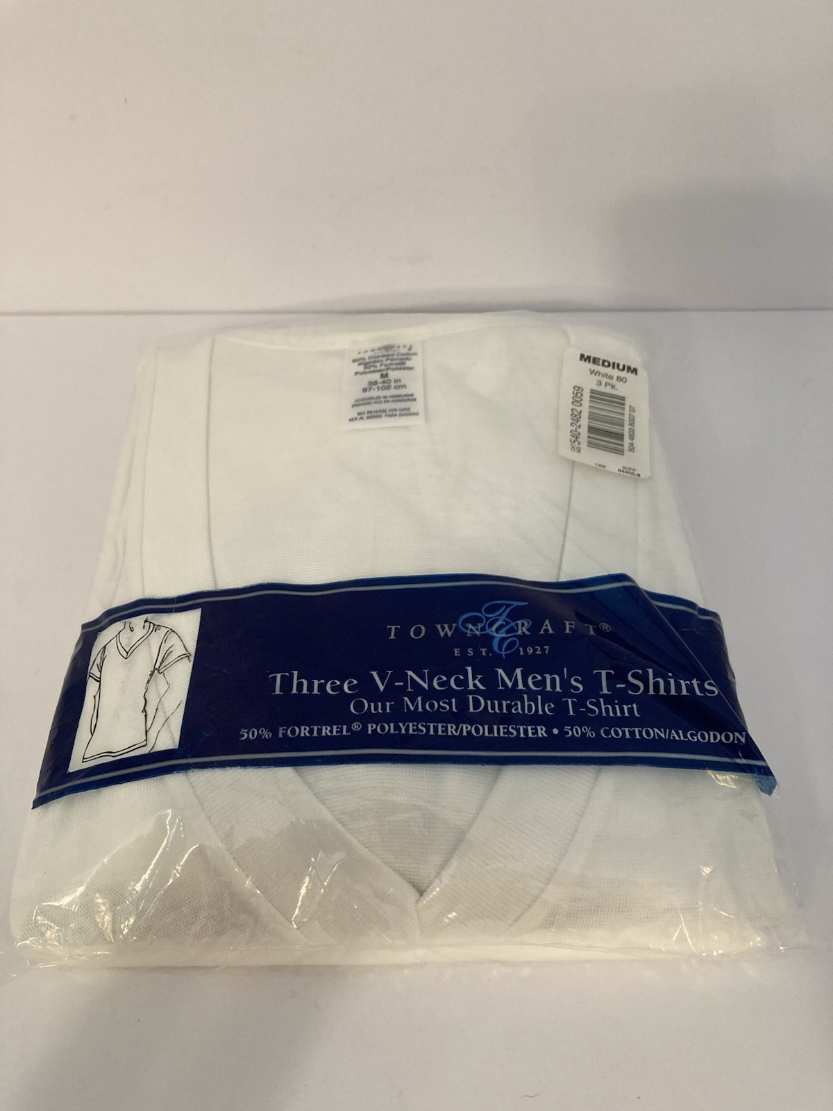 vintage jc penney men’s town craft 3 pack v-neck t-shirts size m new/sealed
