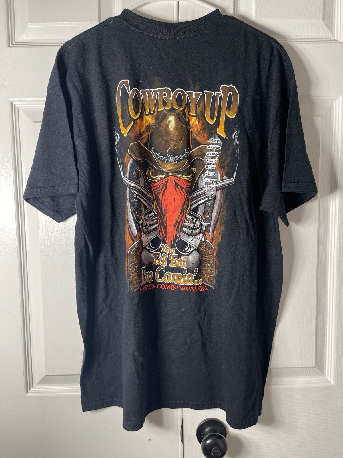 NEW Cowboy Up Western Graphic Tee Outlaw Biker Shirt extra Large BlackFlames
