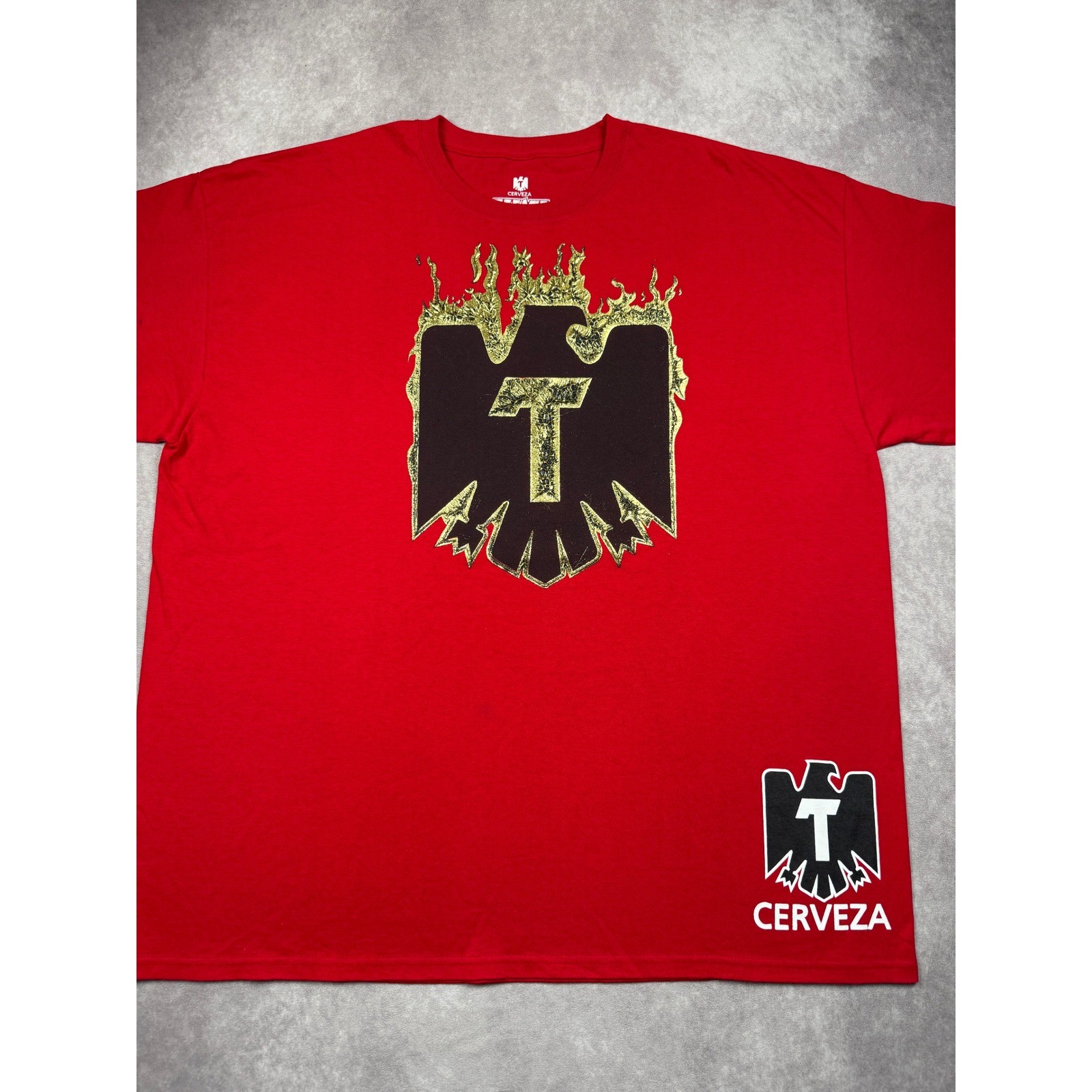 Tecate Cerveza Beer Promo T-Shirt Red Gold Foil Eagle Graphic Mens XXL Party