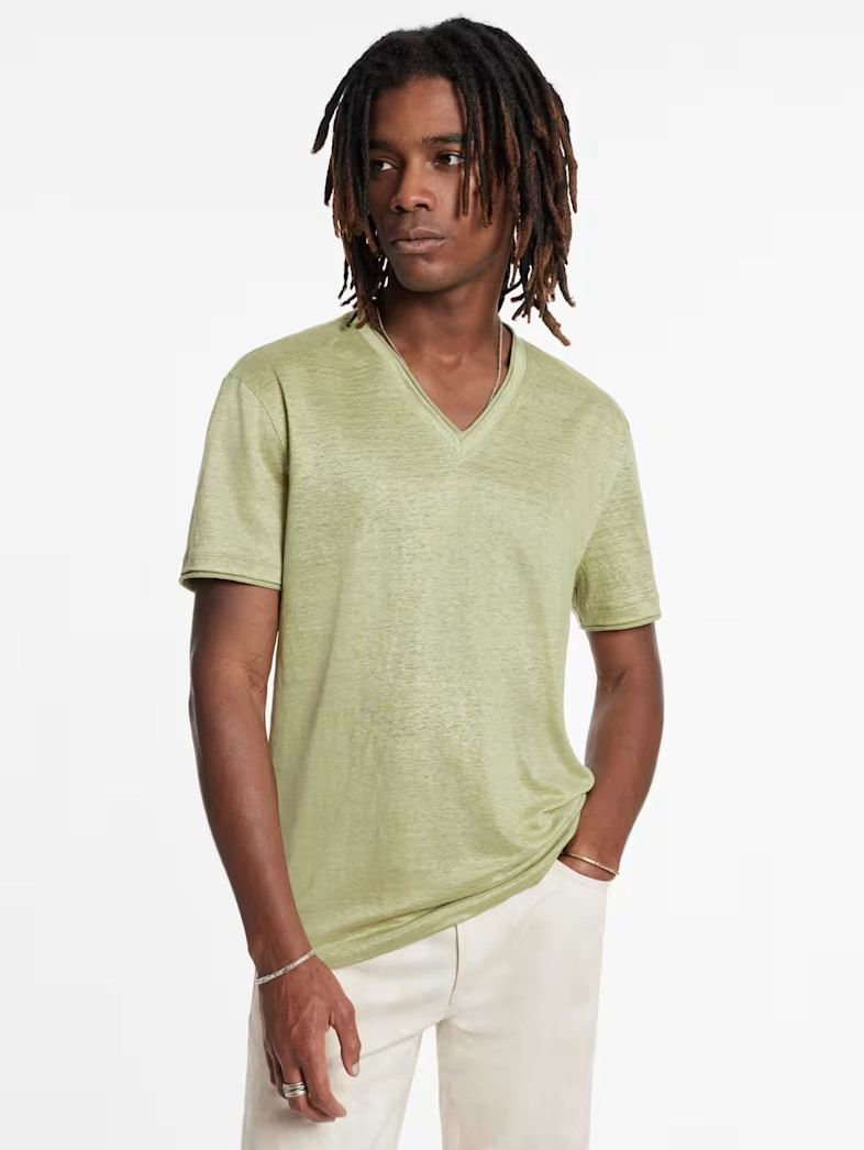 John Varvatos Collection Wooster V Neck Men Medium Pistachio 100% Linen NWT $188