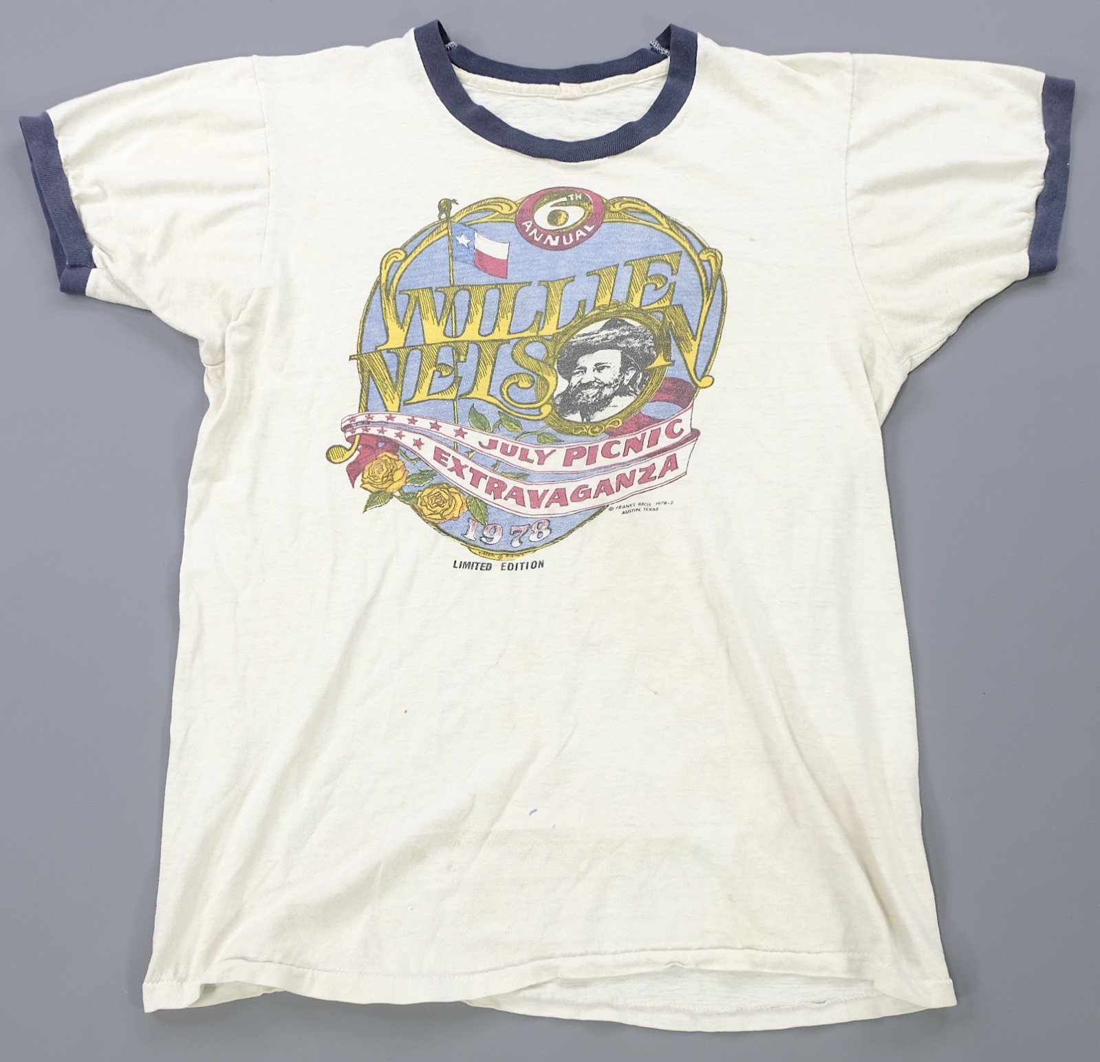 Rare VTG Willie Nelson July Picnic Extravaganza 1978 Festival Ringer T Shirt 70