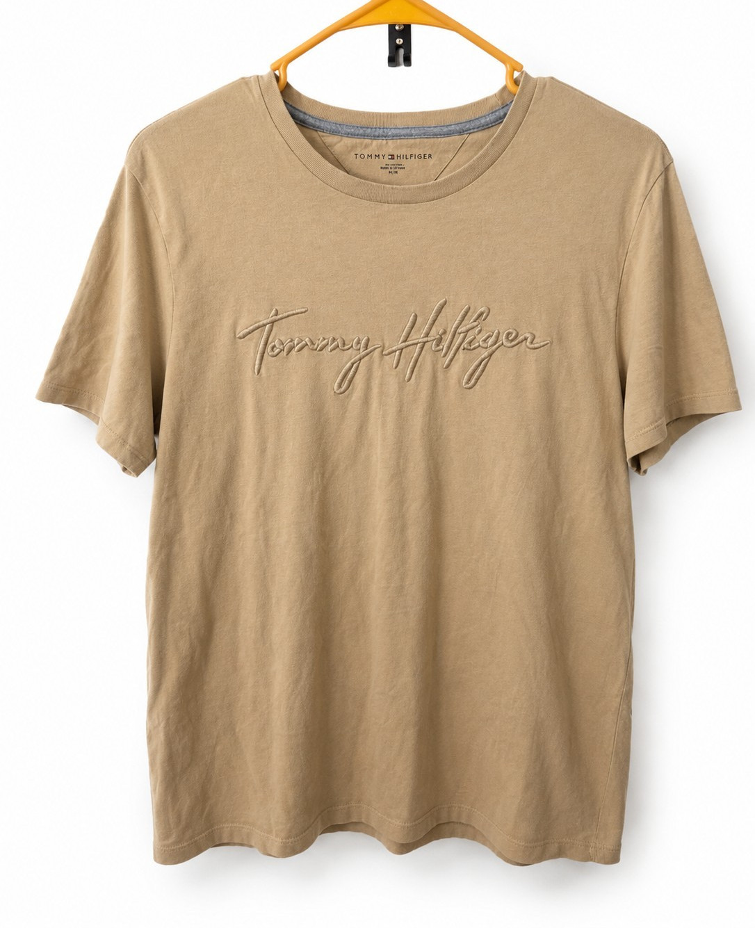 Tommy Hilfiger Embroidered Logo T-Shirt Beige Men’s Size M Pre-Owned