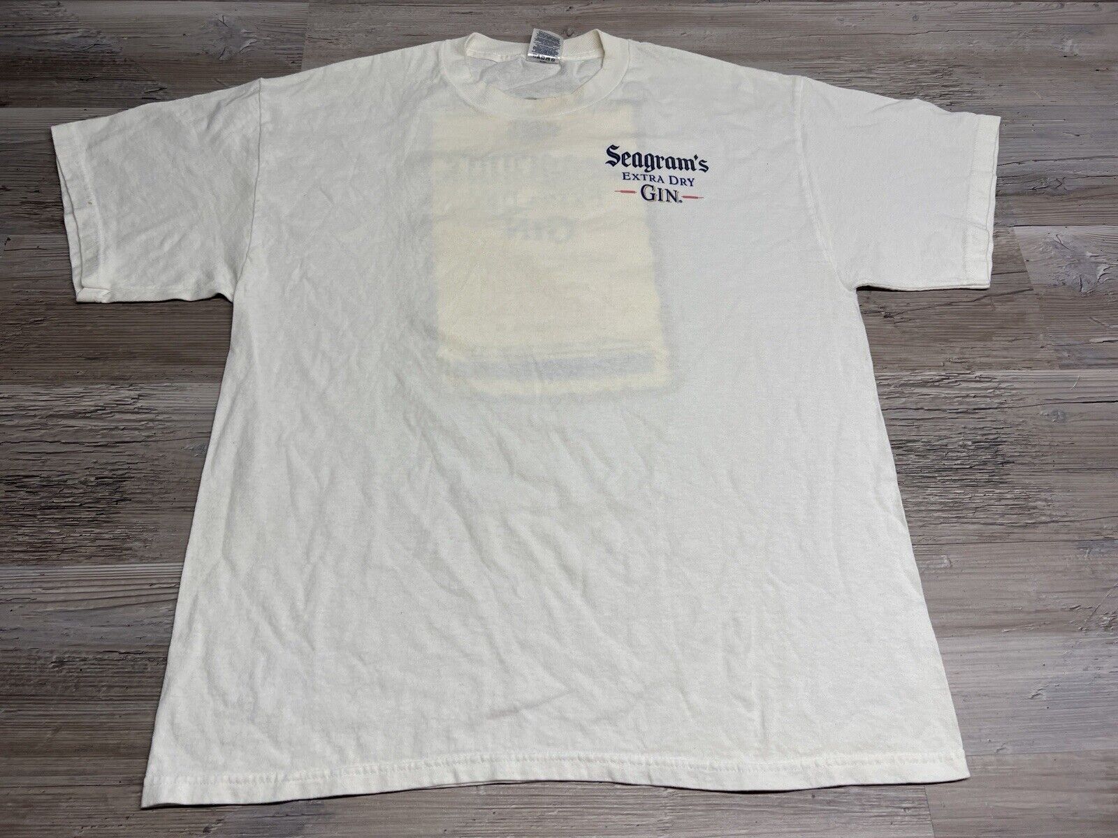Vintage Seagrams Gin Booze Promo T-Shirt Double Sided Logo White Mens Size L Y2K