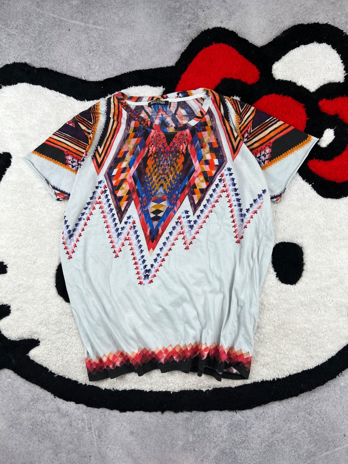 Vintage Balmain Rare Multicoloured Print Y2K Men’s Tee Shirt Size M