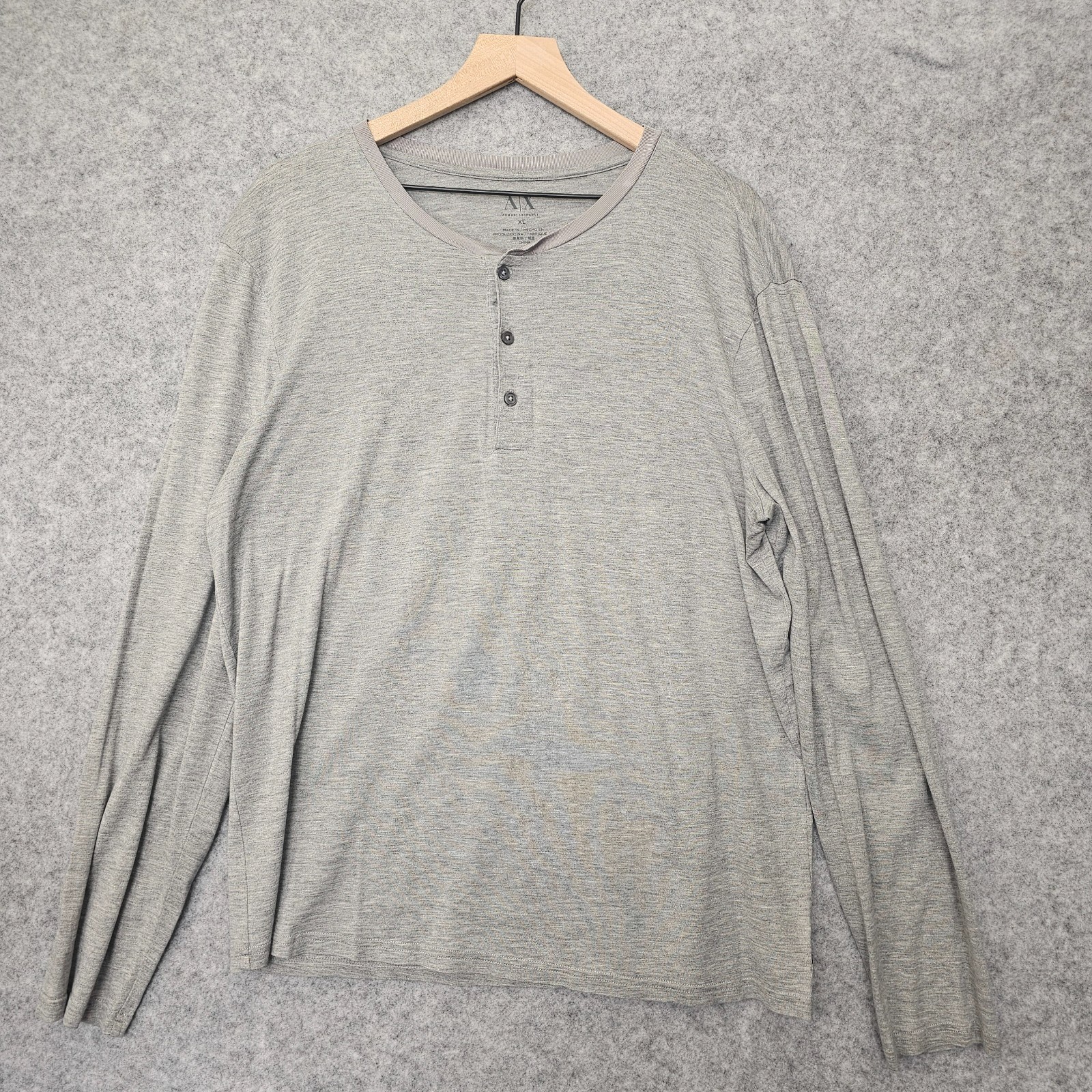Armani Exchange Shirt Mens Large Gray Henley Popover Tee Cabincore Cottage 23×29