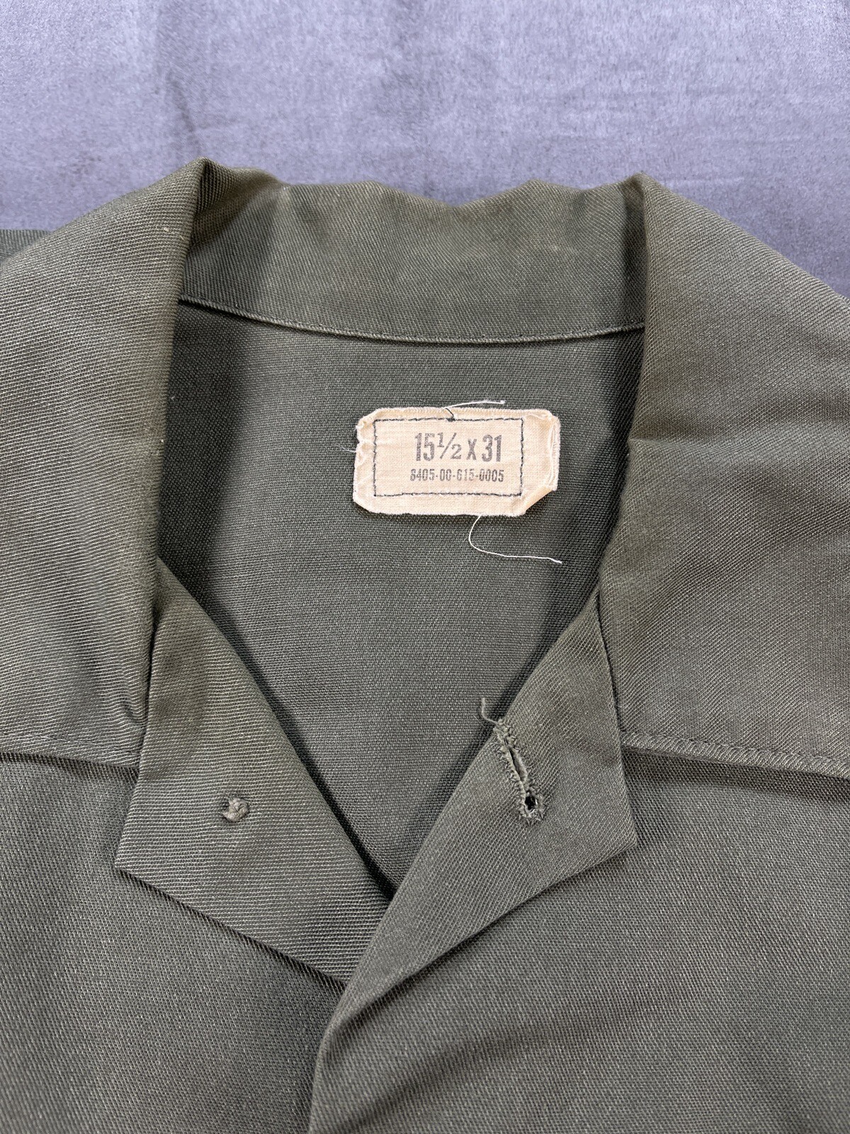 OD Green Button Up 15.5 x 31 US ARMY Vietnam Era 8405-00-015-0005 Shirt No Patch