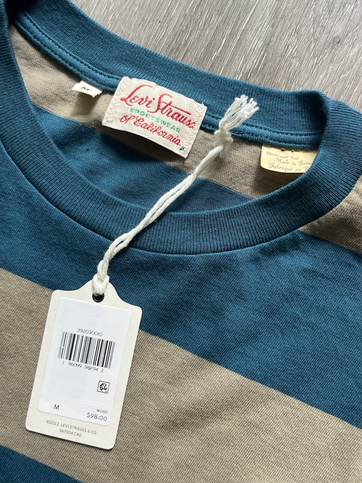 LEVIS VINTAGE CLOTHING LVC 1940’S SPLIT HEM T-SHIRT STRIPE BLUE/GRAY MEDIUM NWT
