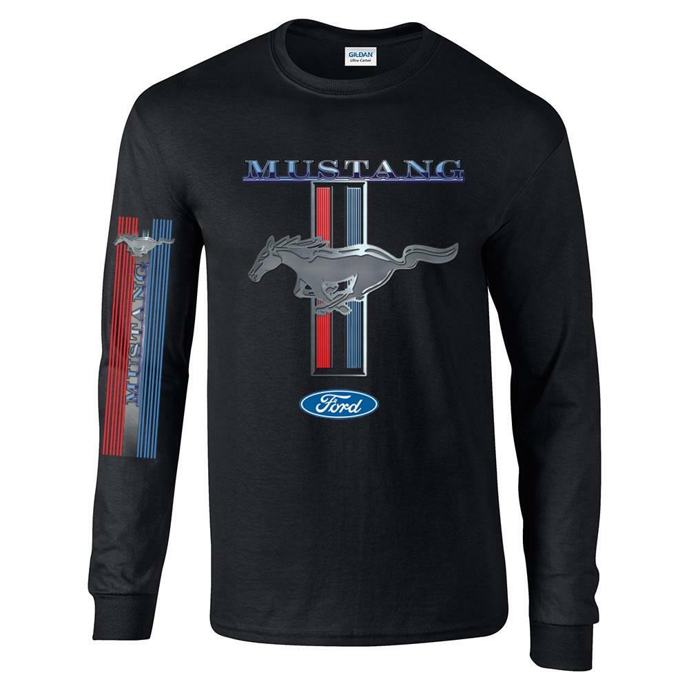 Licensed Ford Mustang Racing Stripes Long Sleeve T-Shirt GT Shelby Pony Tee