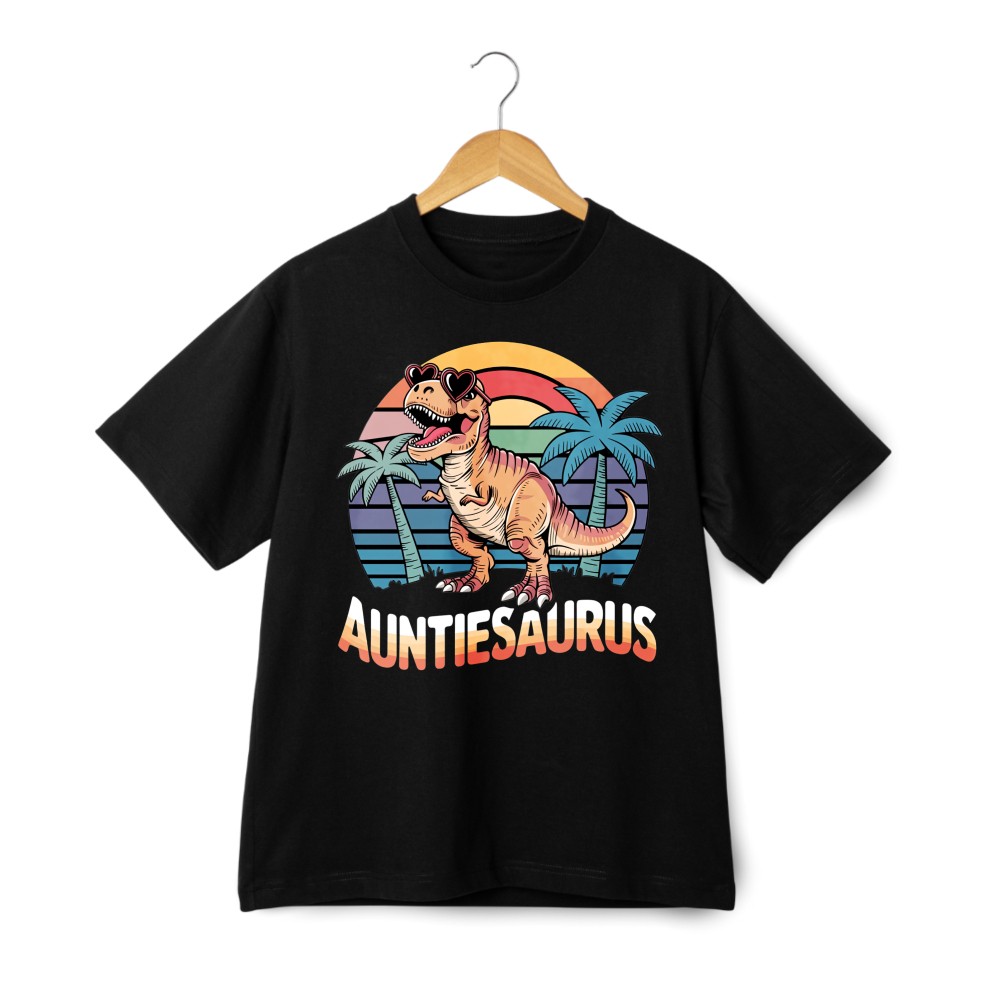 American Style Auntiesaurus Dinosaur Graphic T-Shirt Unisex Aunt Gift Casual Tee
