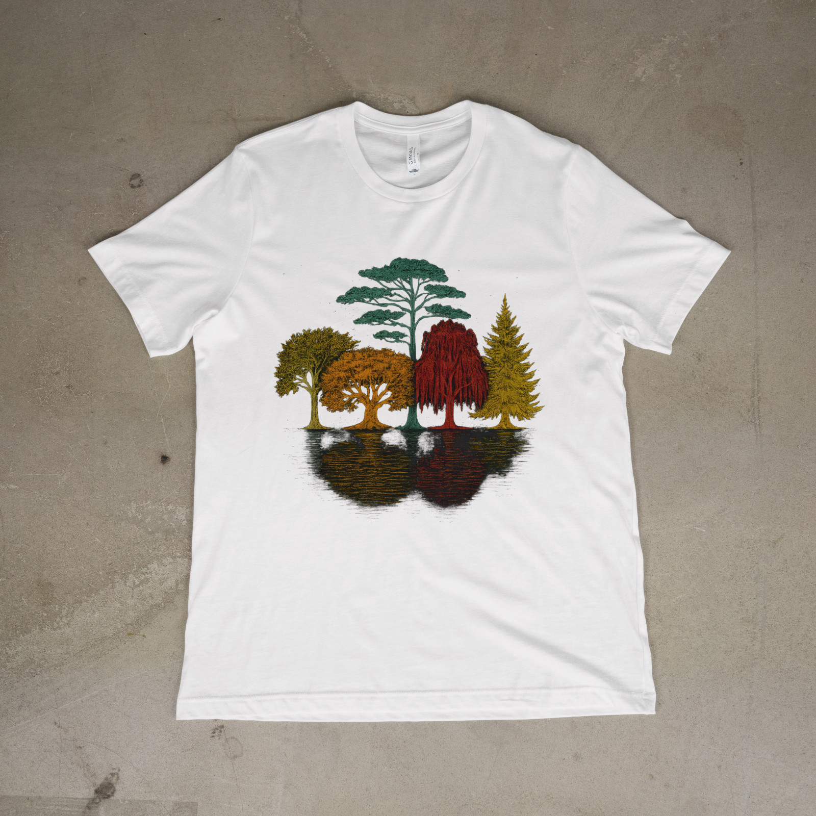 Forest Trees Reflection T Shirt Nature Scene Graphic Tee Outdoor Art Unisex