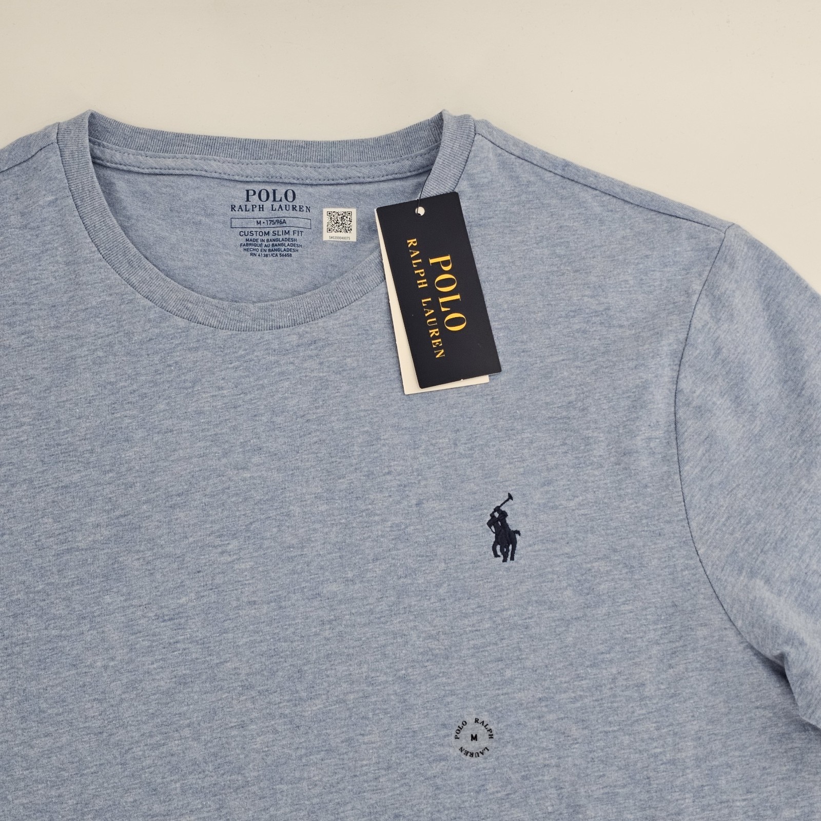 Polo Ralph Lauren Custom Slim Fit T-shirt Pony Logo Mens MEDIUM M Blue HTR NEW