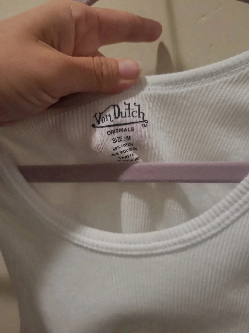 Von Dutch Originals Medium Mens Ribbed White Tank Slim Fit Scoop Neck