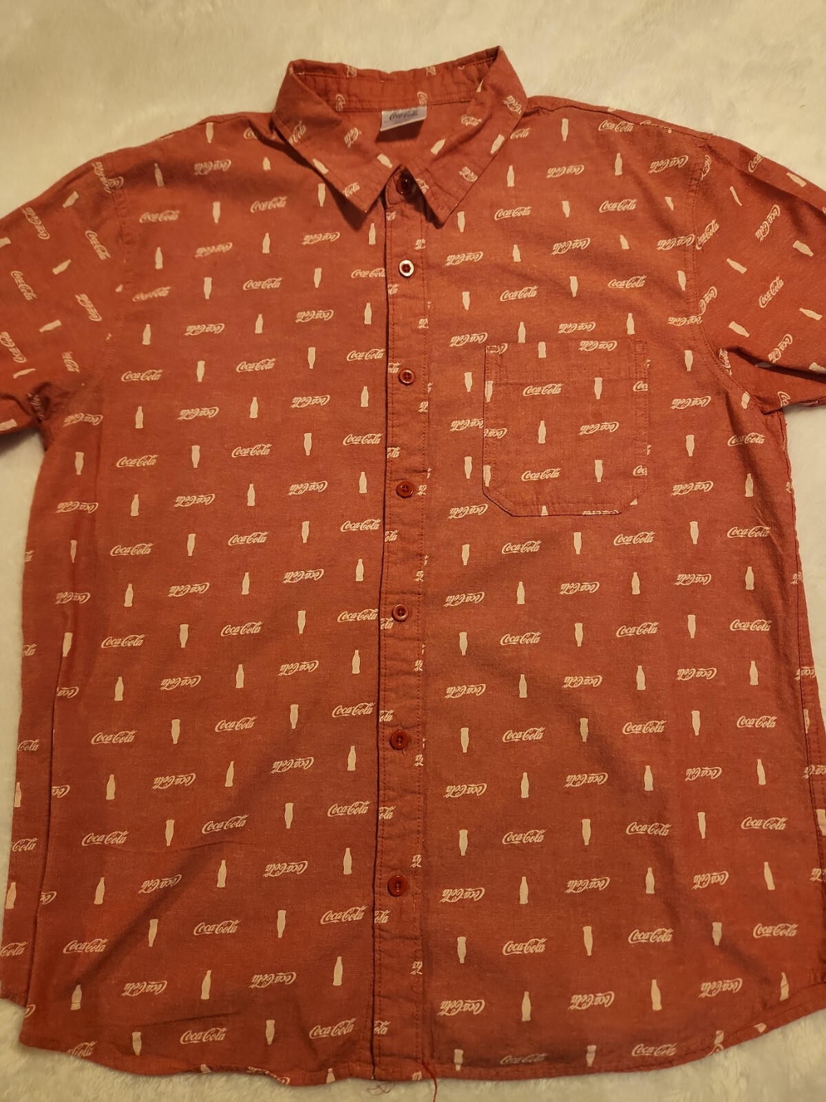 Coca Cola Print Red Shirt Size Xl Sz Lg button front Unisex Memorabilia