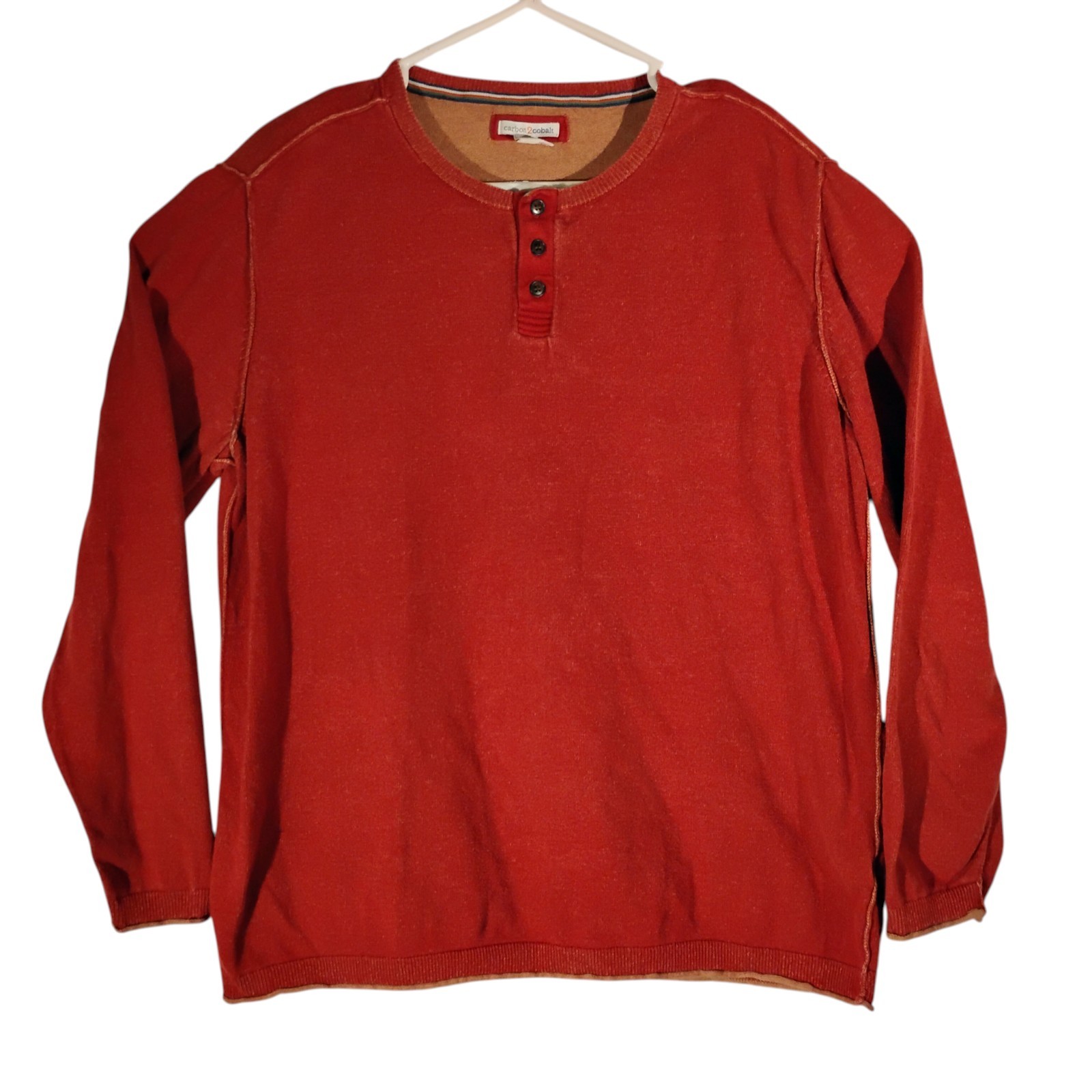 Carbon 2 Cobalt henley tshirt mens L LArge red long sleeve thick cotton 155176