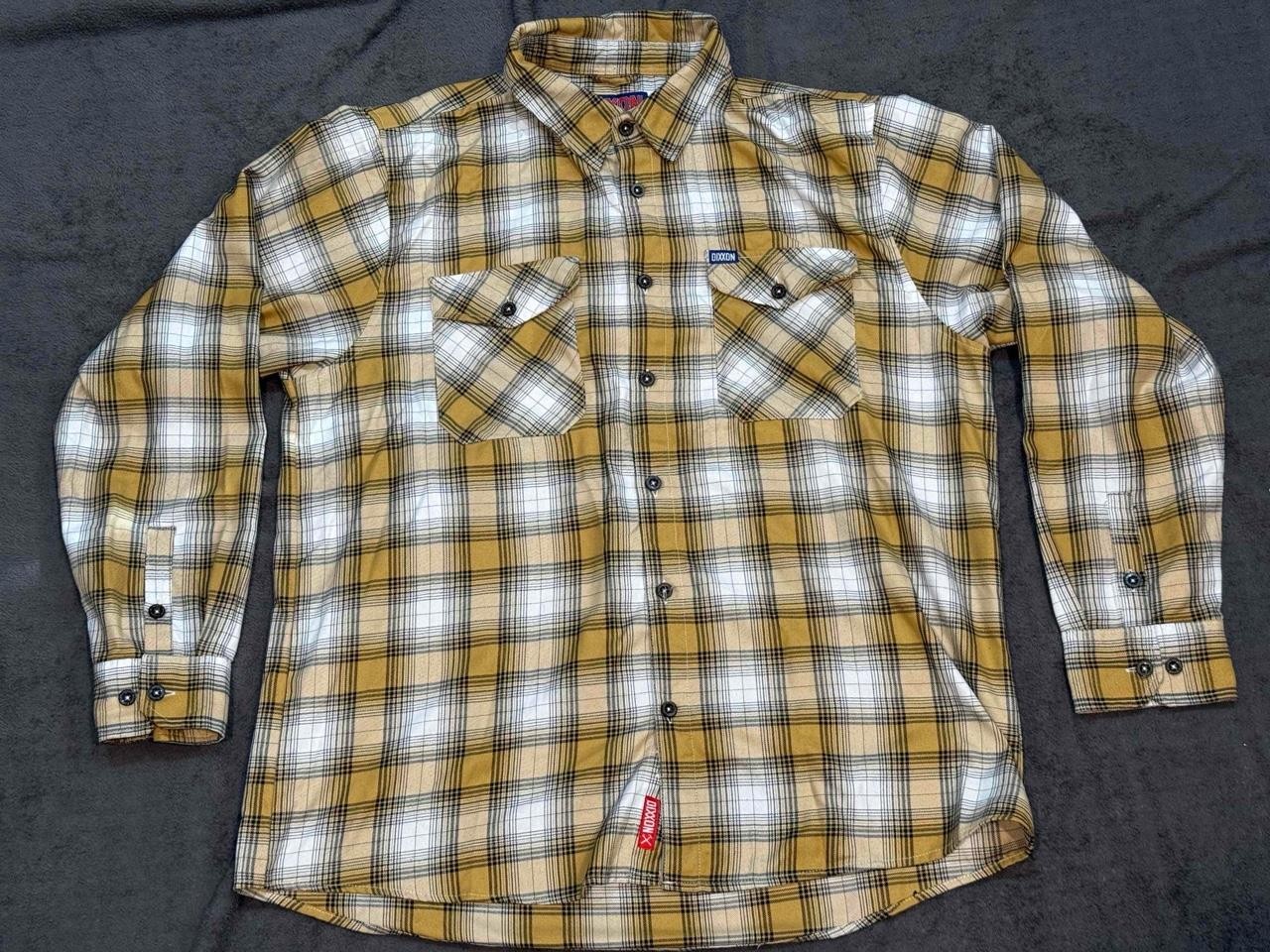 DIXXON Lager Flannel Men 2XL XXL Brown Plaid Pleated Button Up Biker Brew