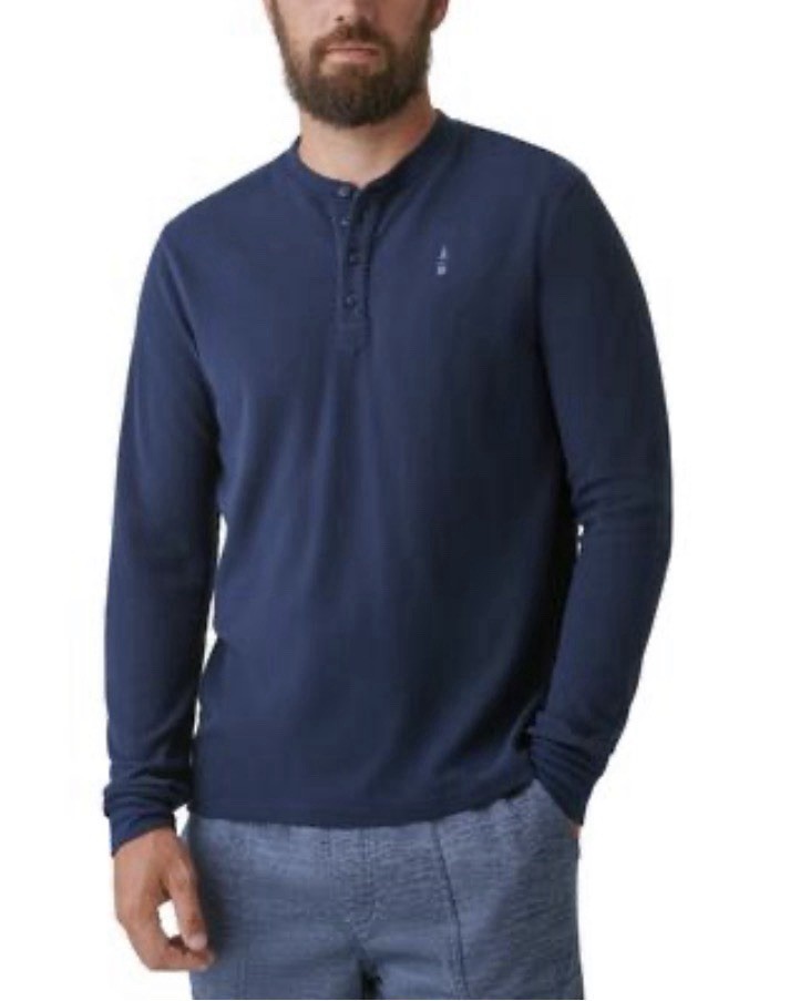 BASS OUTDOOR Men’s Standard Henley Long Sleeve Shirt, Dress Blue Size-Small