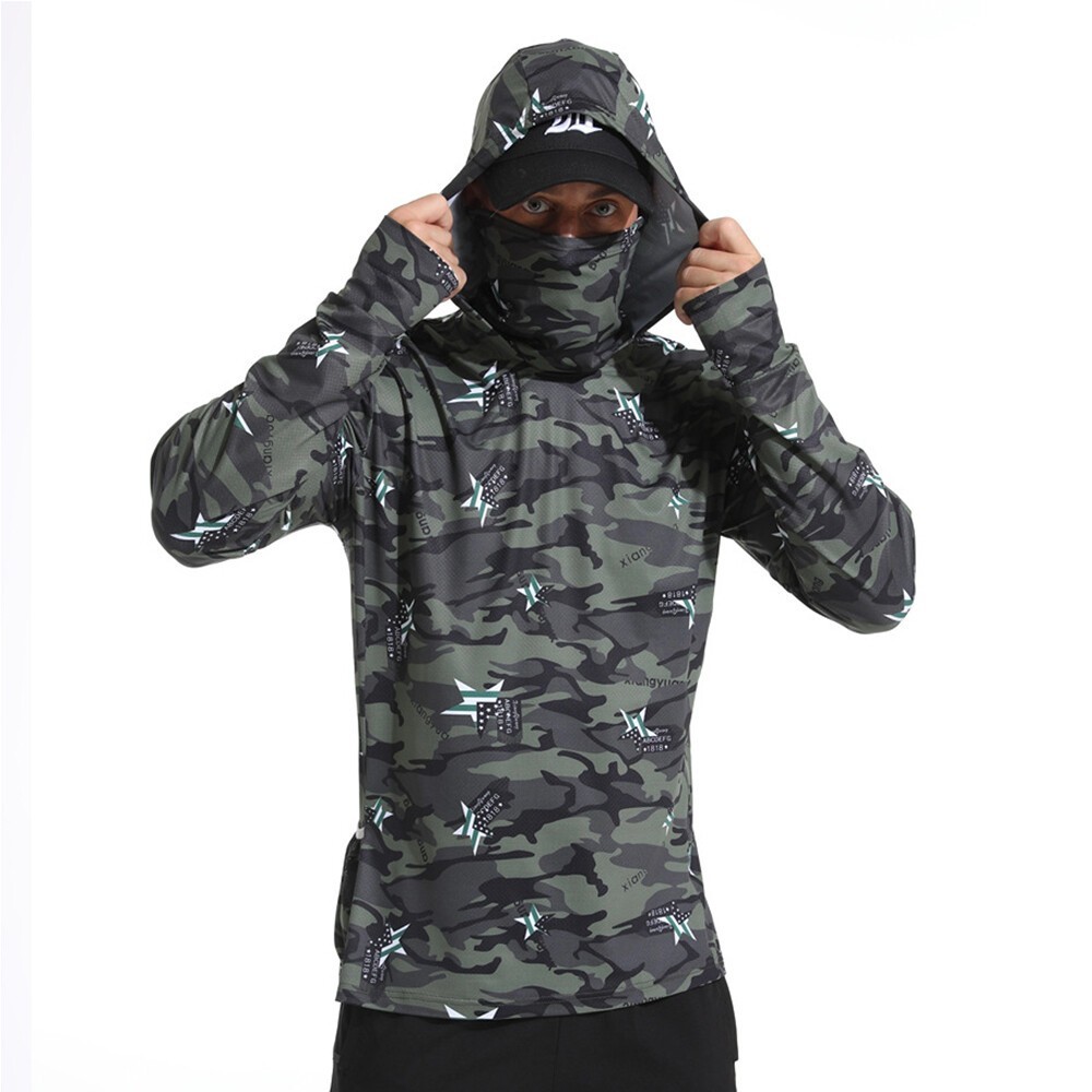 UPF50+ Mens Outdoor Fishing Hoodie Sun Block Skin Protection Long Sleeve Top 🌸