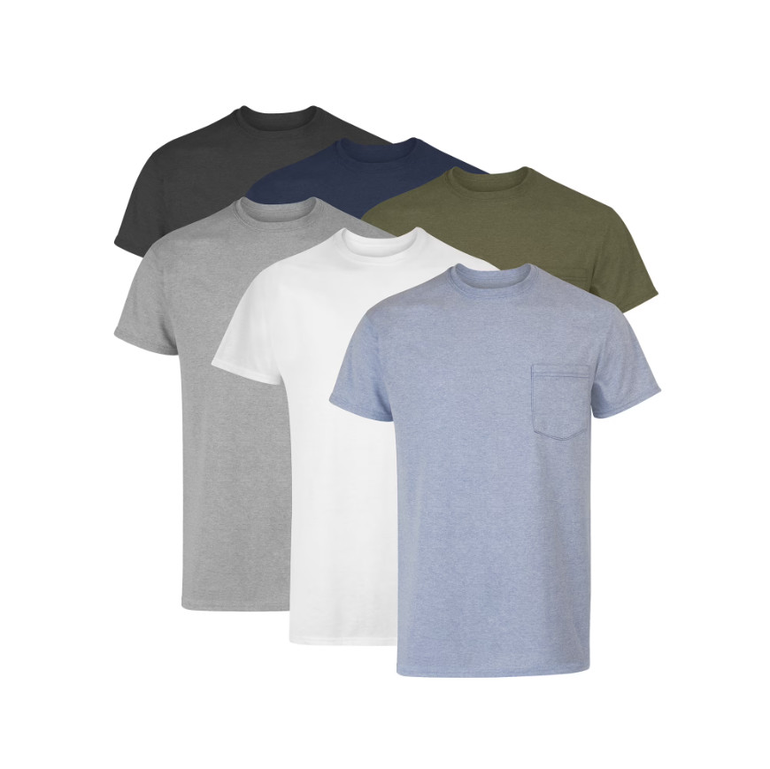Hanes 6-Pack Pocket Tee Men’s T-Shirt Soft and Breathable Assorted