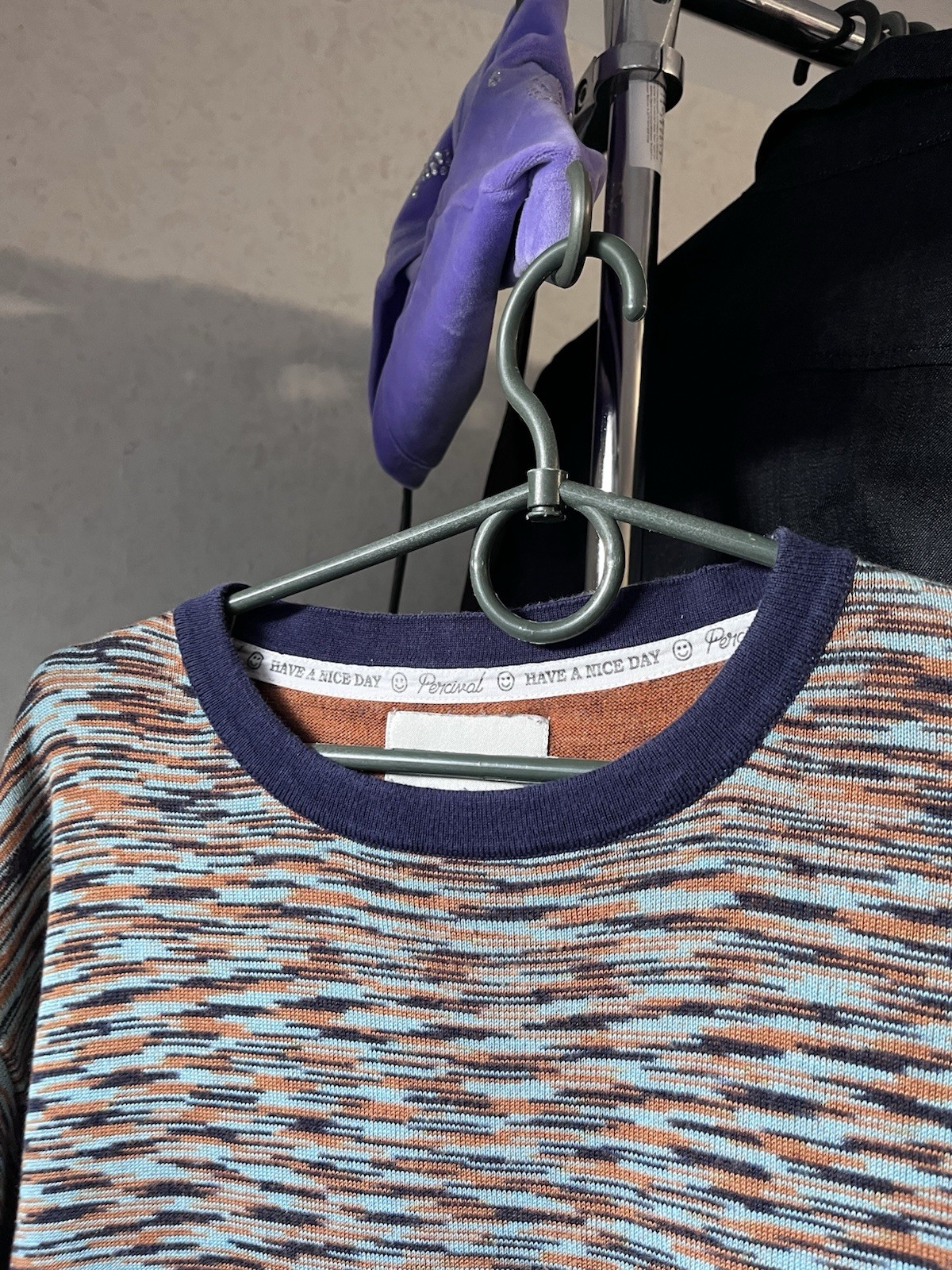 Percival Blue and Orange with Dynamic Pattern Knit Textured T-shirt tee size m