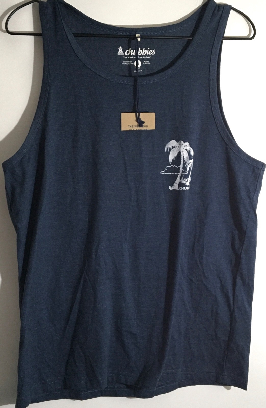 Chubbies The Relaxer Men’s Size Small Navy Blue Palm Graphic Sleeveless Tank Top