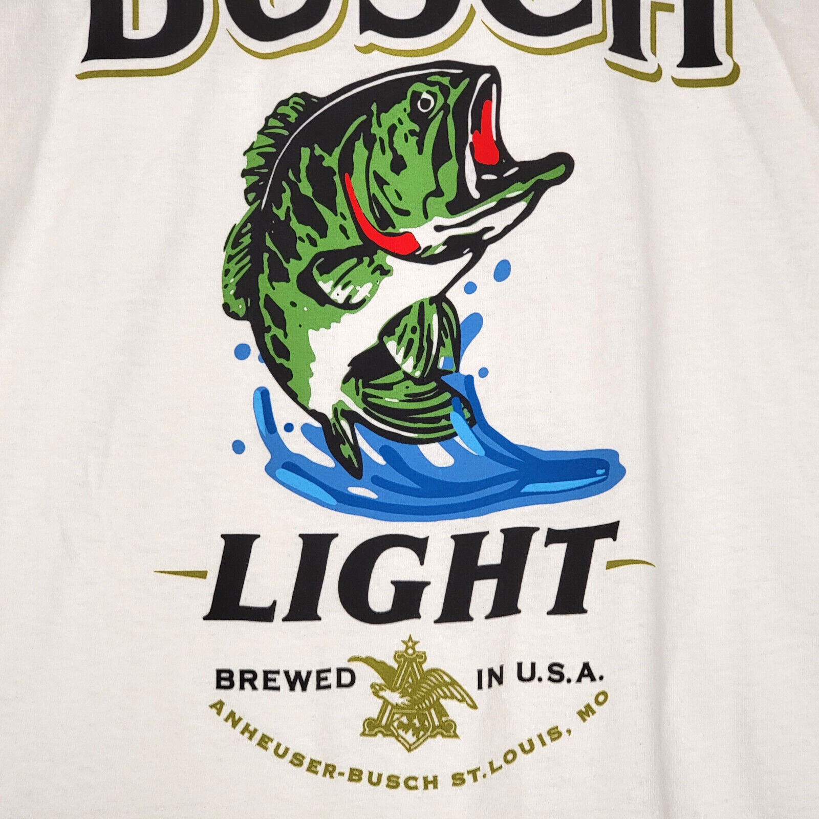 BUSCH LIGHT Beer Shirt Mens Small White Brew Fishing Bass Casual Hunting NWT