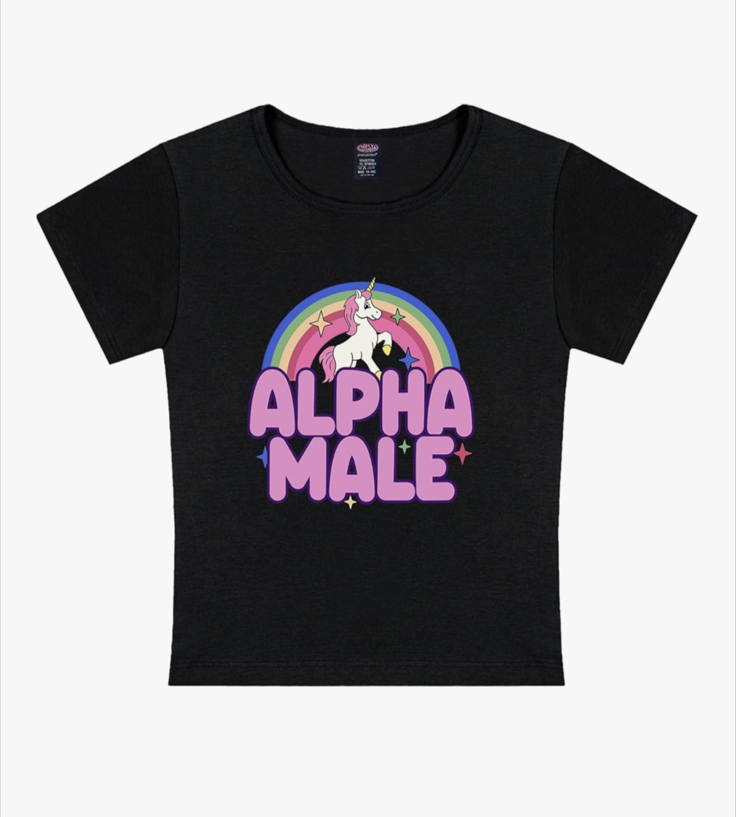 Alpha Male Unicorn T-Shirt , Funny Ironic Humor Meme , Rainbow Size M Short.