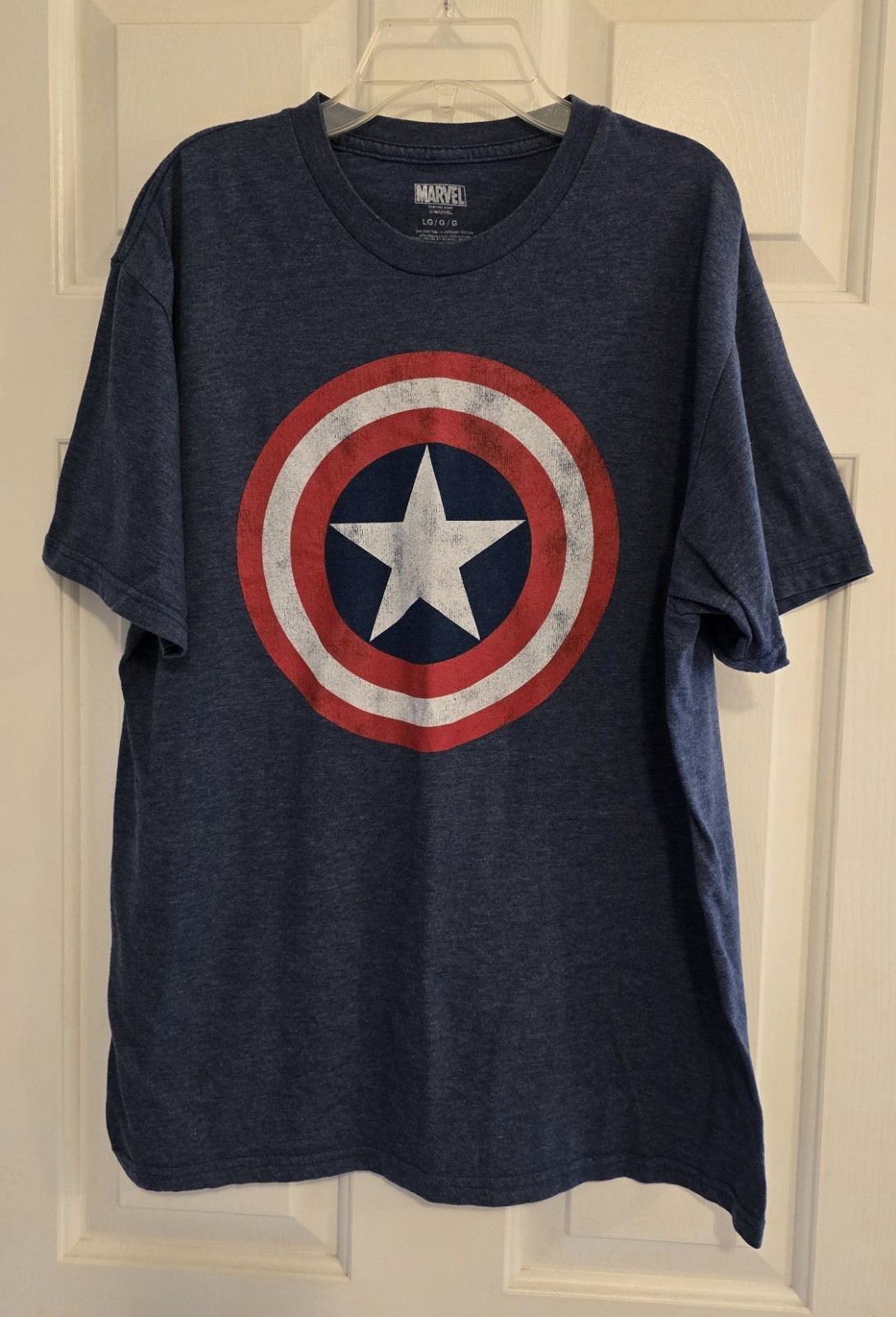 Marvel T-Shirt Captain America Distressed Shield Graphic Logo Blue Size Large