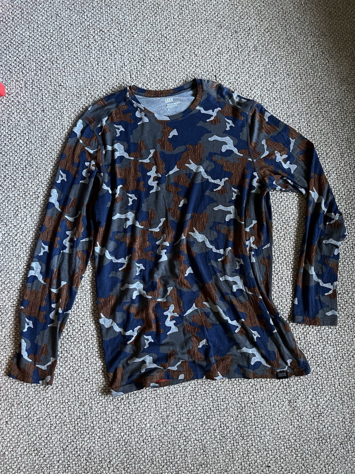 Saxx Sleepwear Shirt Large Blue Camo Long Sleeve Pullover Loungewear