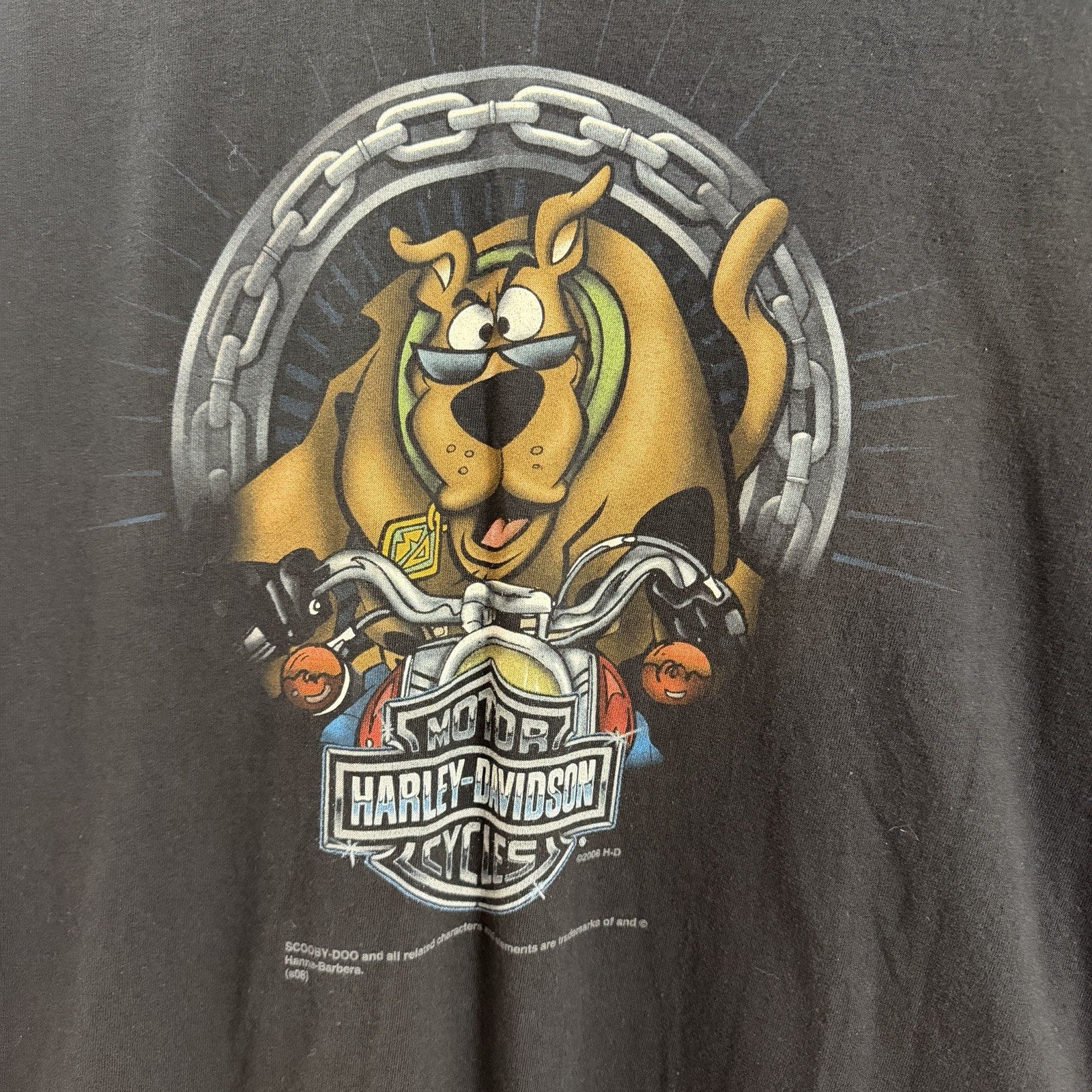 Vintage 2008 Scooby-Doo Harley Davidson Motorcycle Black Mens size XL T-Shirt