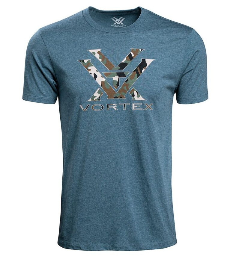Vortex Optics Logo Short Sleeve Men T-Shirts Steel Blue Heather Camo Medium M