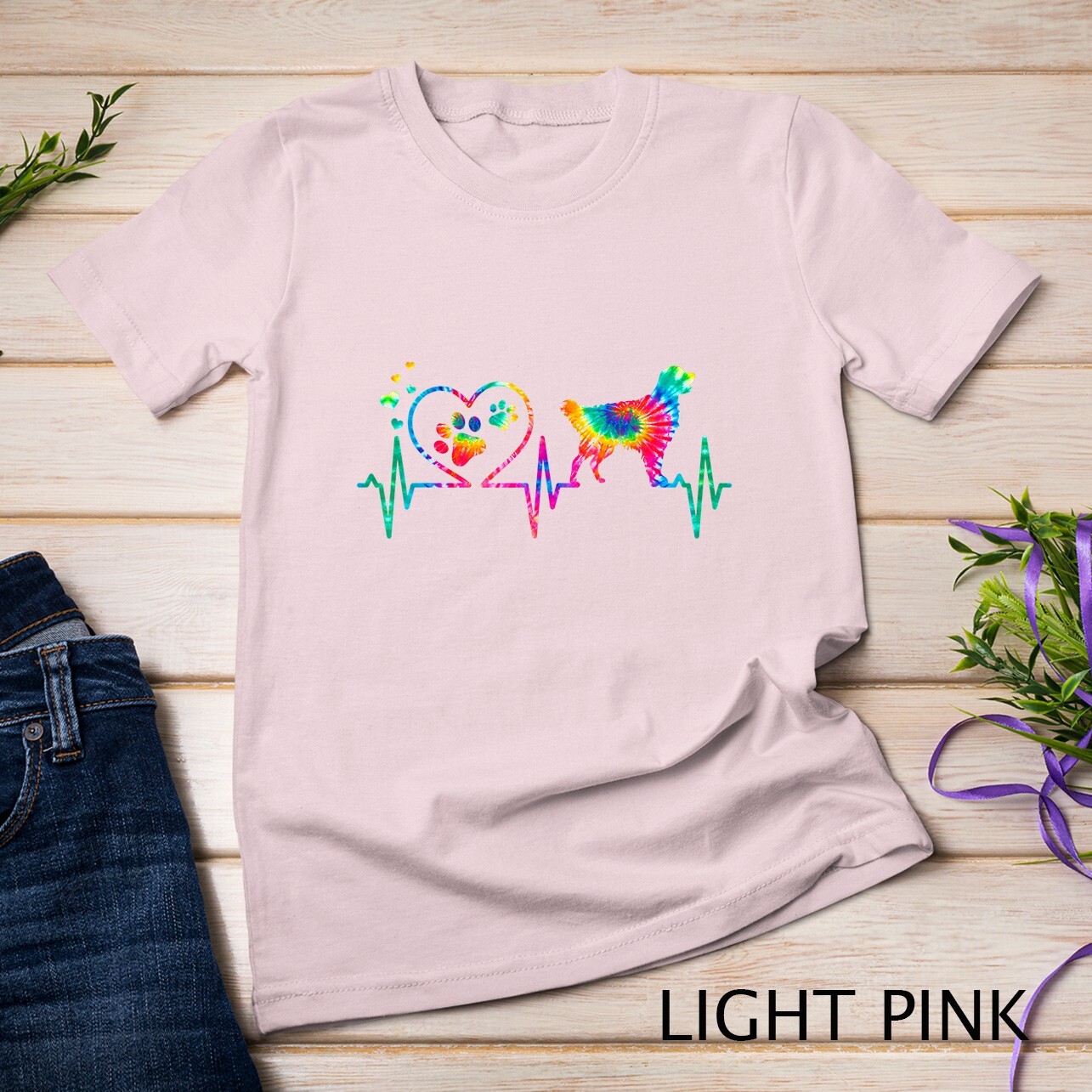 Golden Retriever Mom Dad Heartbeat Tie Dye Dog Gift T-Shirt Unisex T-shirt