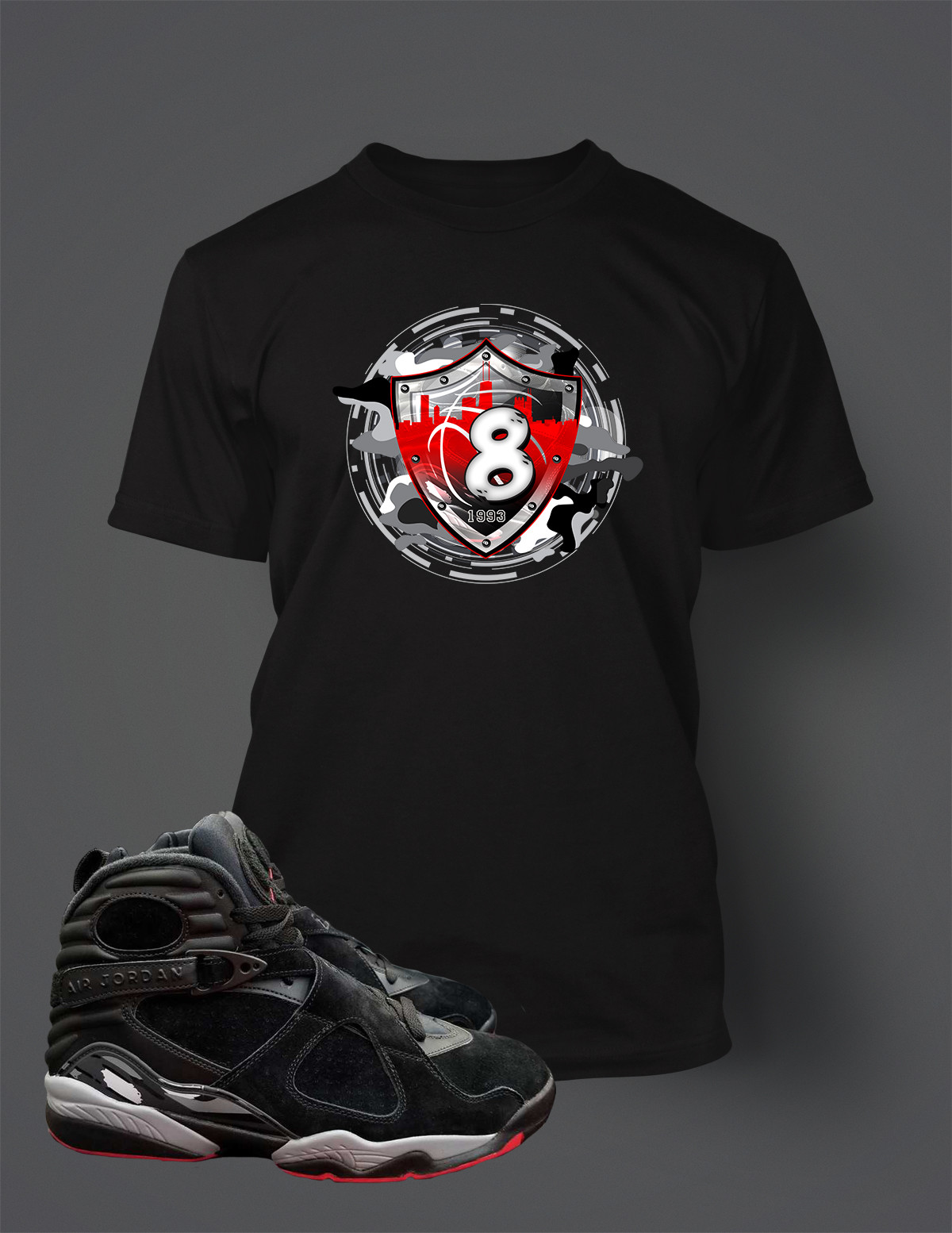 Sneaker Graphic Tee Shirt To Match AIR J8 ALTERNATE BRED Shoe Mens TShirt