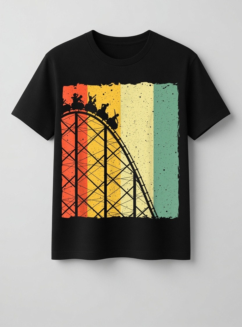 Cute Vintage Roller Coaster Design Men Women Amusement Park T-Shirt